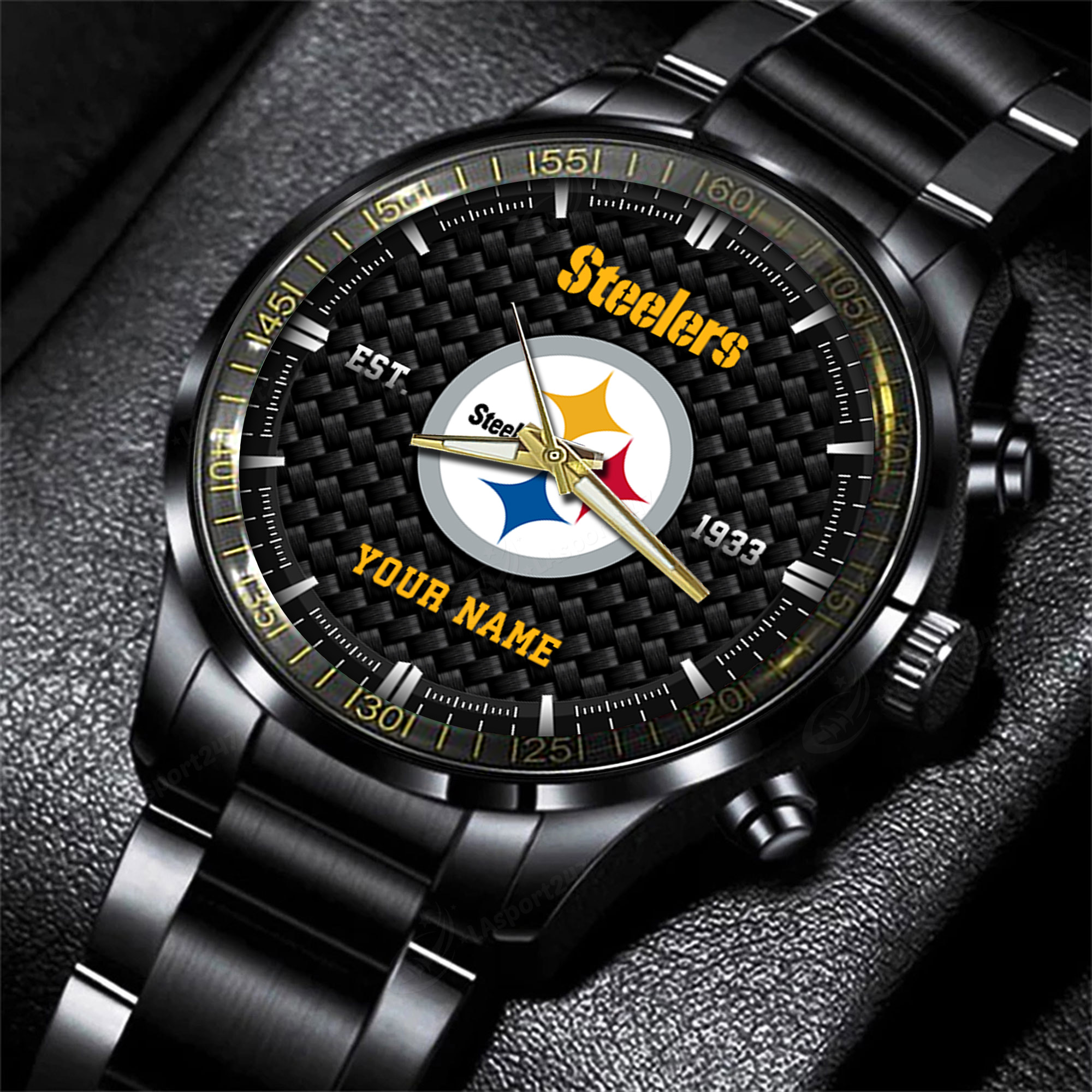 pittsburgh steelers nfl black fashion hand watch custom your name gift for fan ch4ri