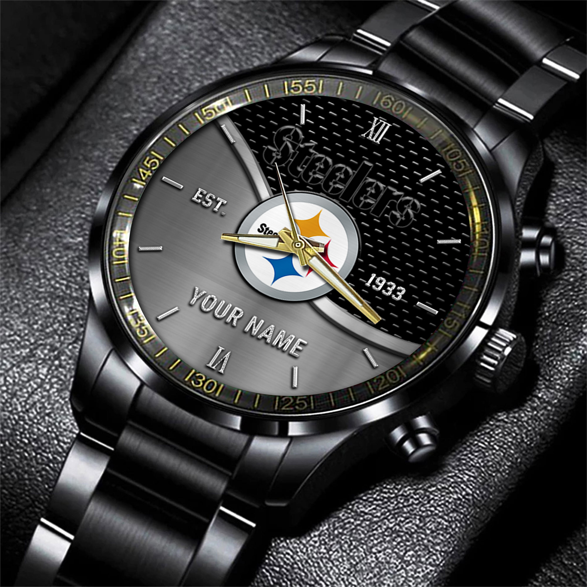 pittsburgh steelers nfl black fashion hand watch custom your name gift for fan ugrw2