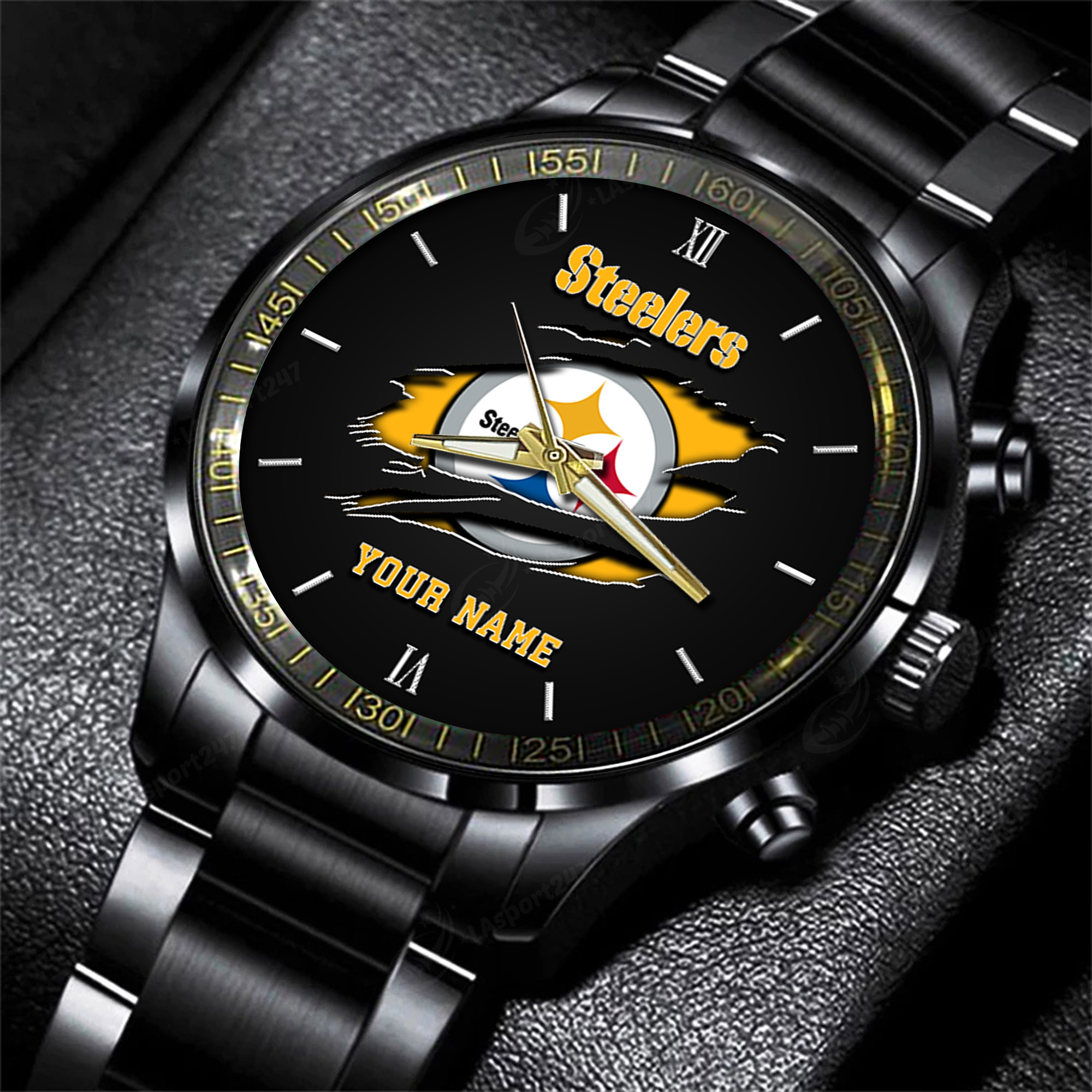 pittsburgh steelers nfl personalized black fashion watch for football lovers rovp7