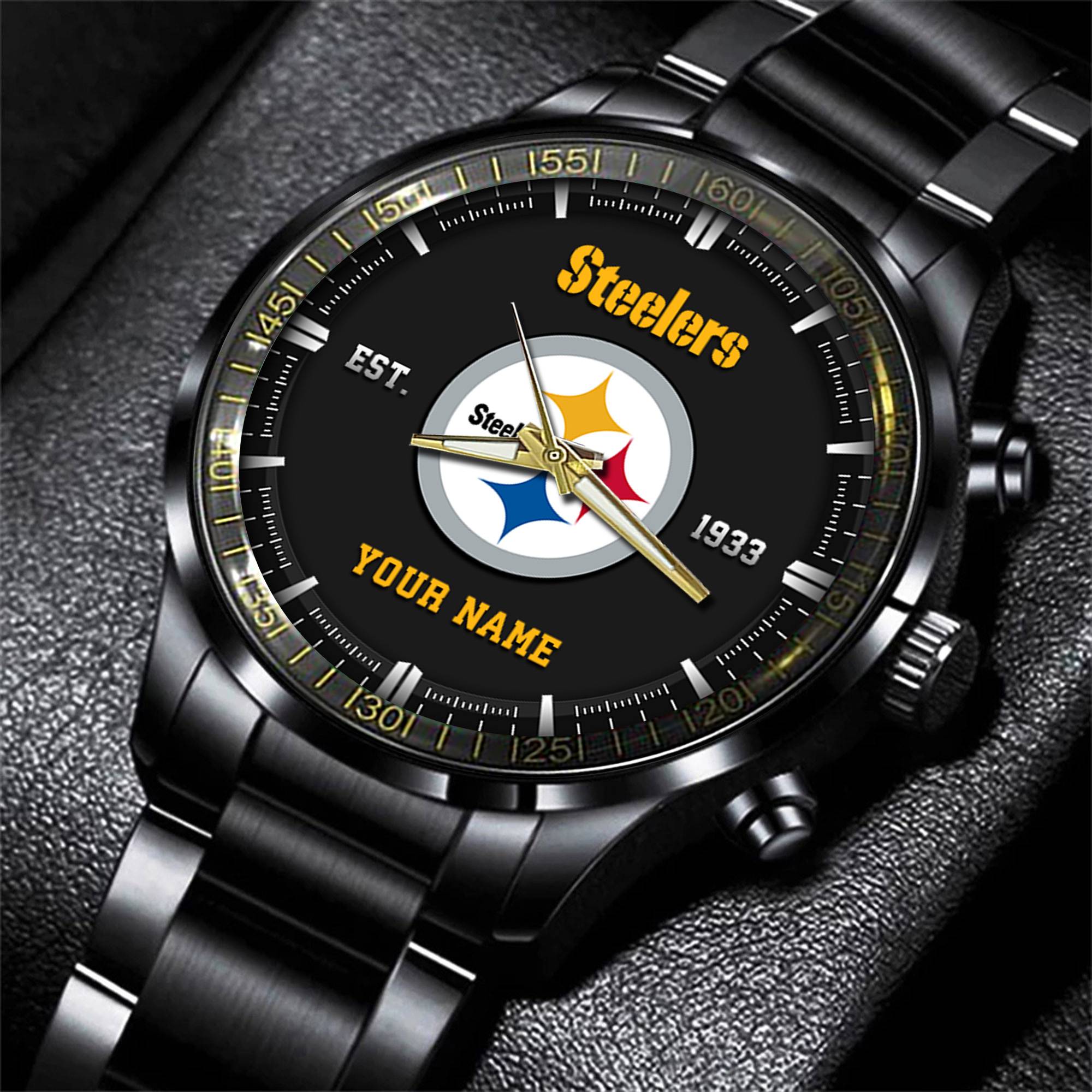 pittsburgh steelers nfl personalized black fashion watch gifts for fans xjtcq