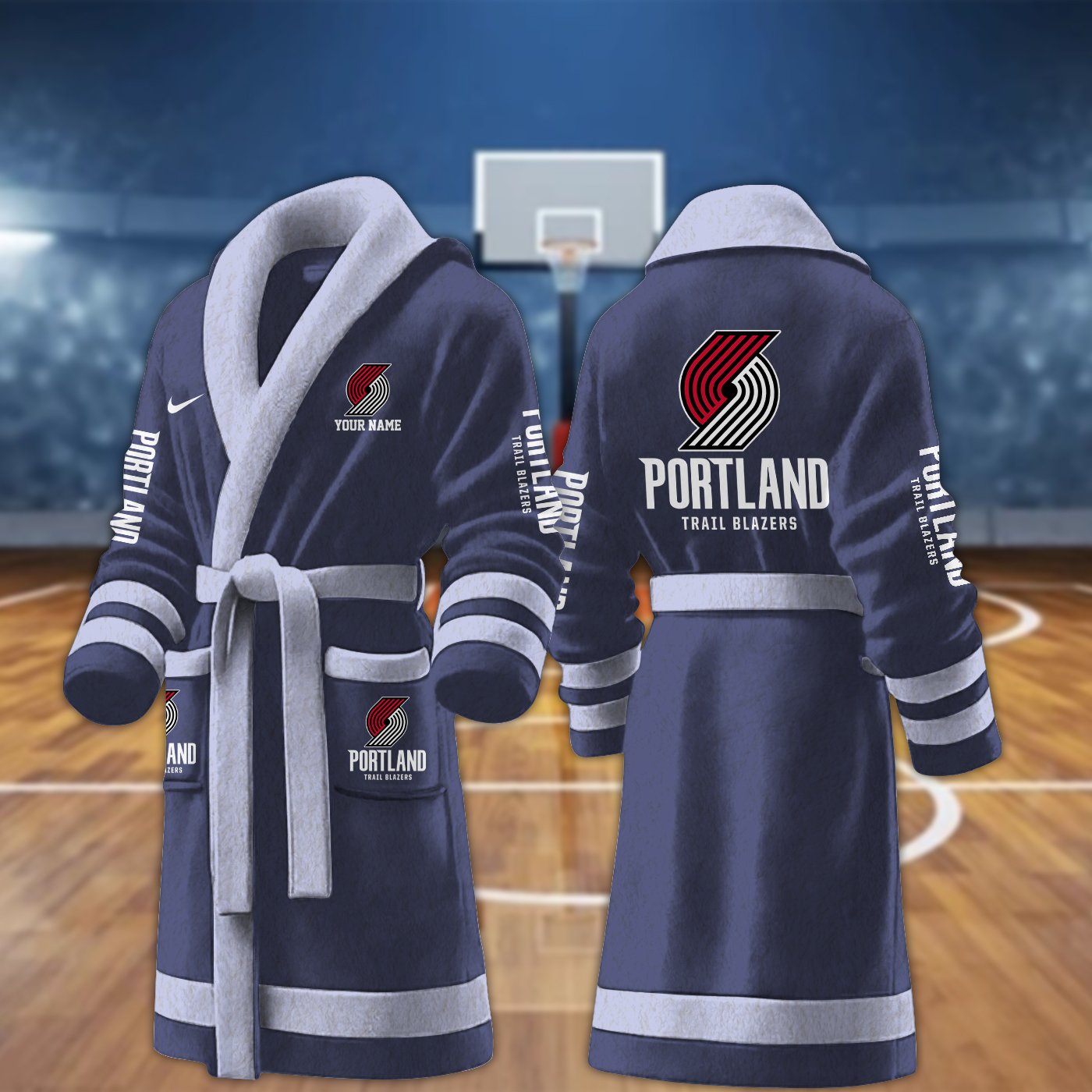 portland trail blazers nba personalized fleece bathrobe jd04r