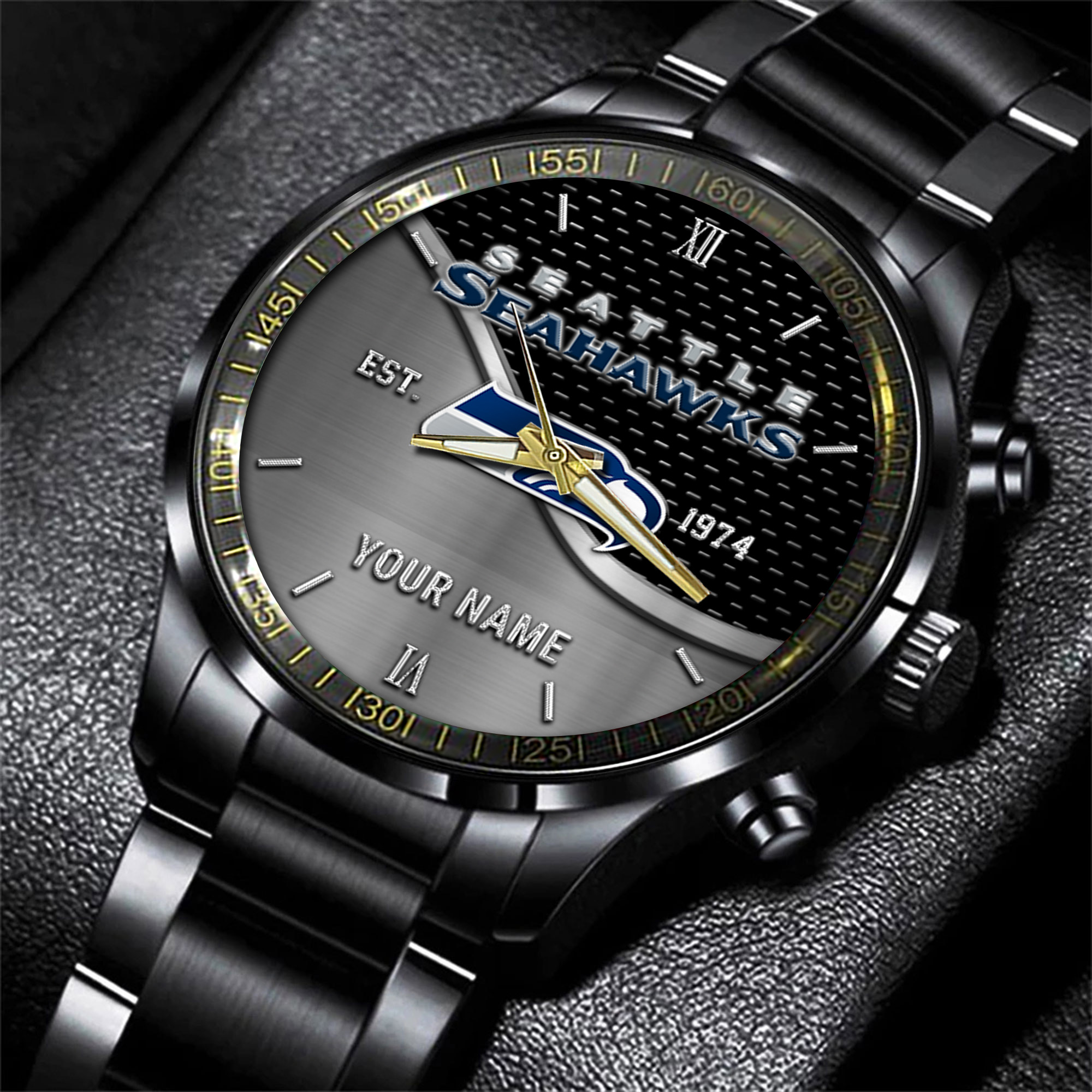 seattle seahawks nfl black fashion hand watch custom your name gift for fan 2hmlj