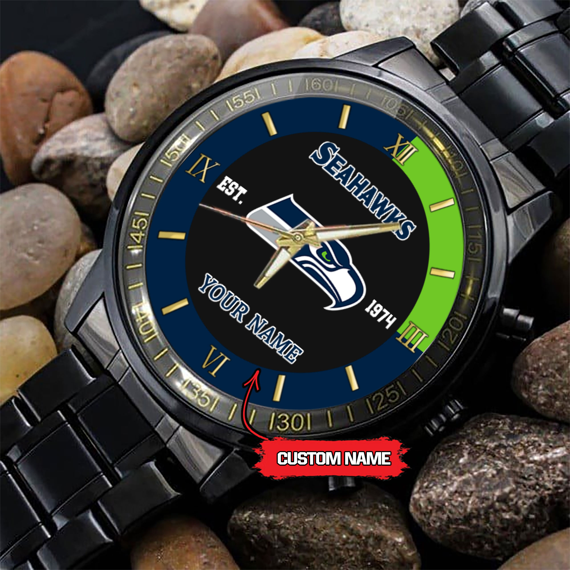 seattle seahawks nfl personalized black fashion watch ks6iy