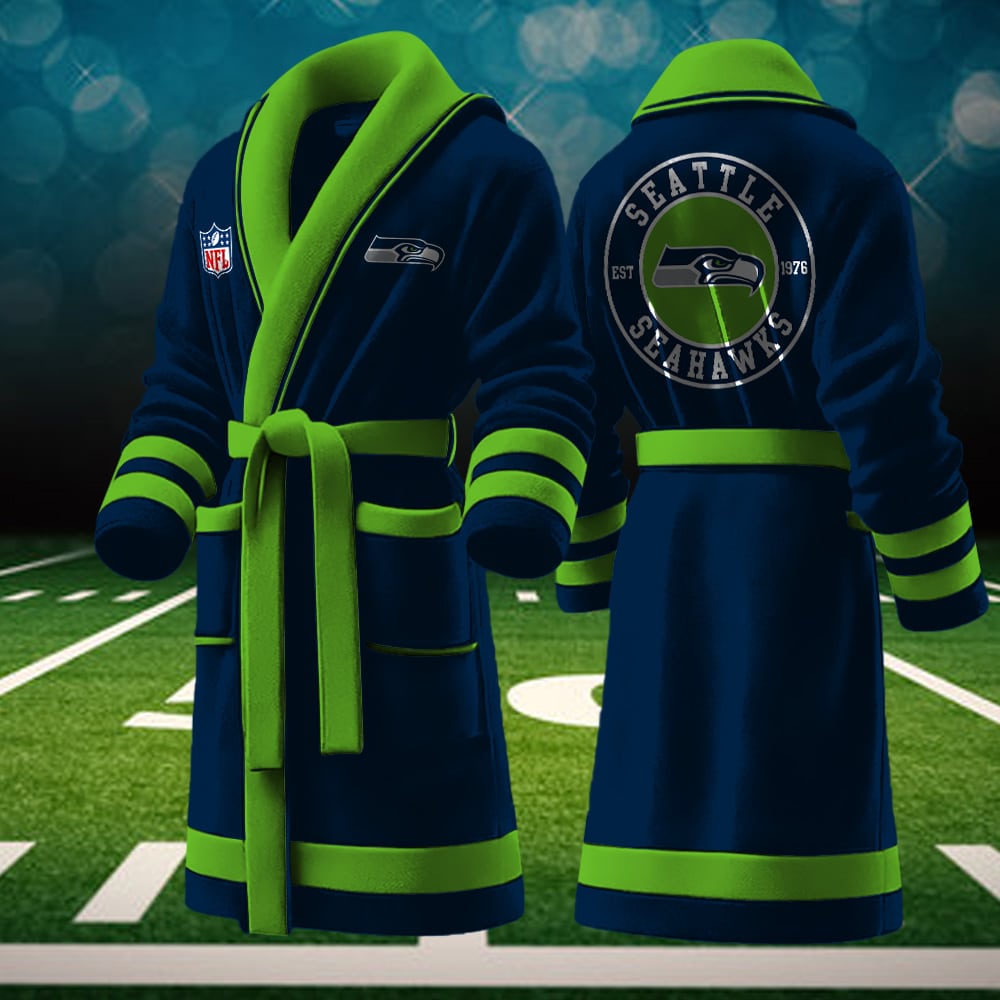 seattle seahawks nfl personalized fleece bathrobe fcz02