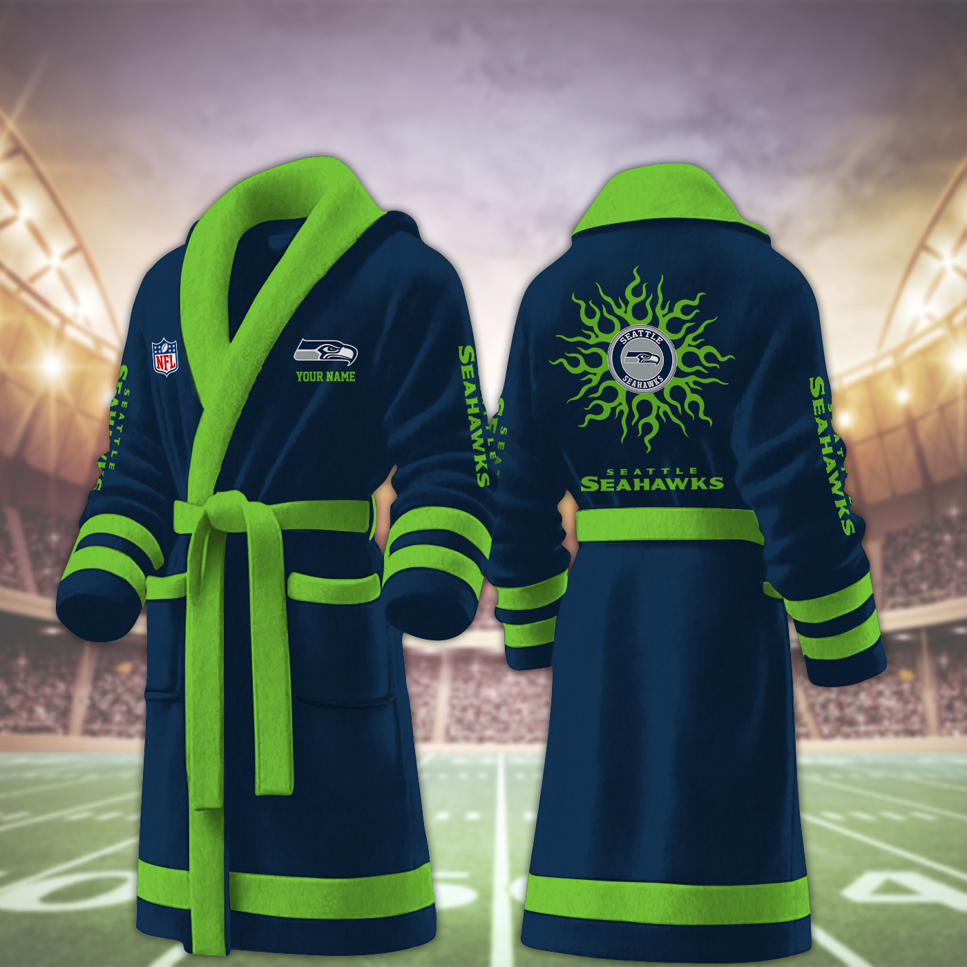 seattle seahawks nfl personalized fleece bathrobe t3tbl