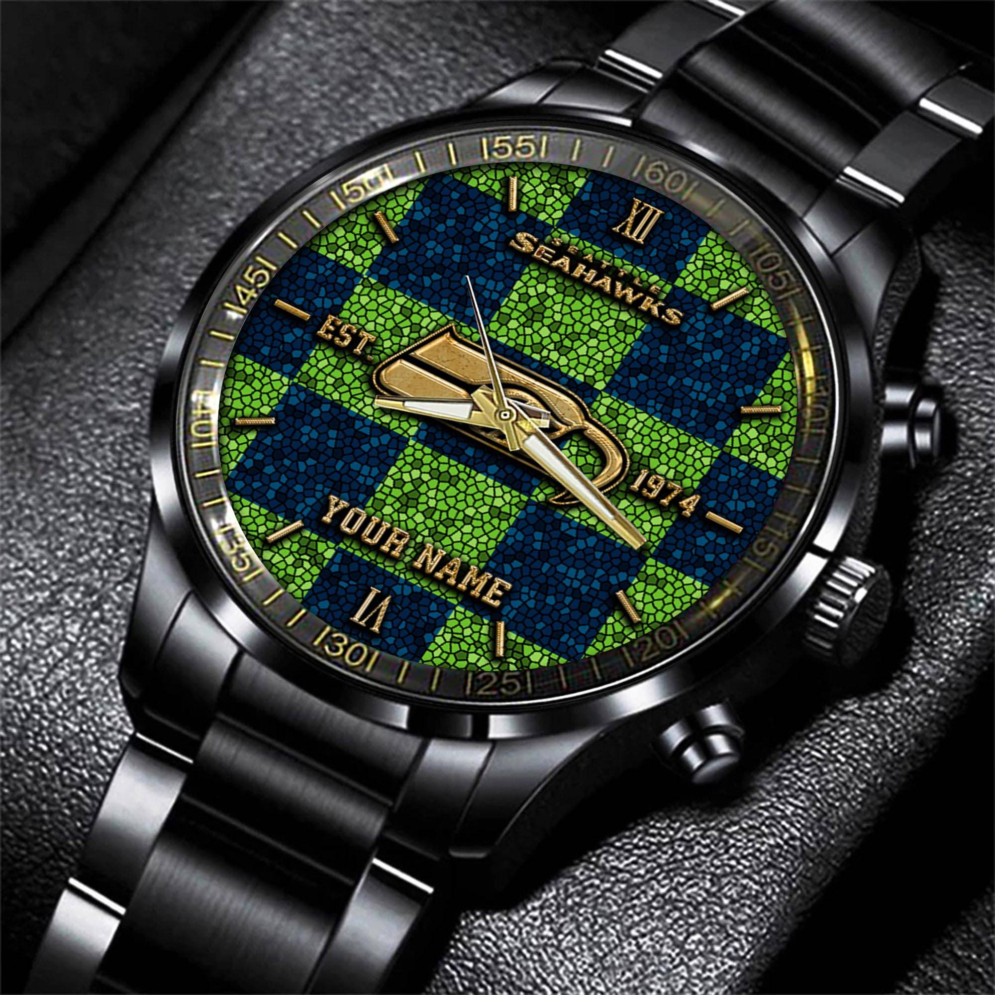 seattle seahawks nfl personalized sport black watch gifts for fans vtzei