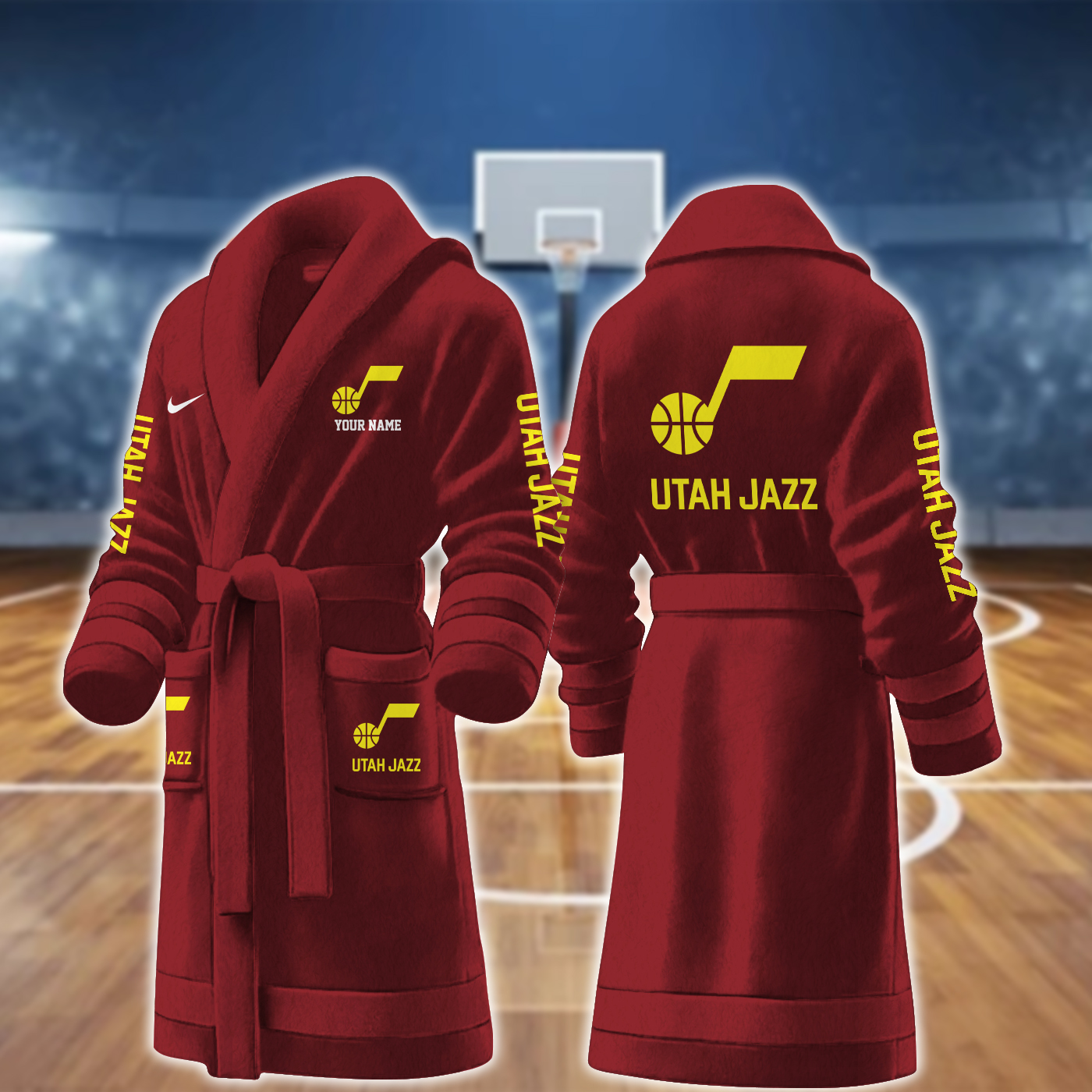 utah jazz nba personalized fleece bathrobe mgmib