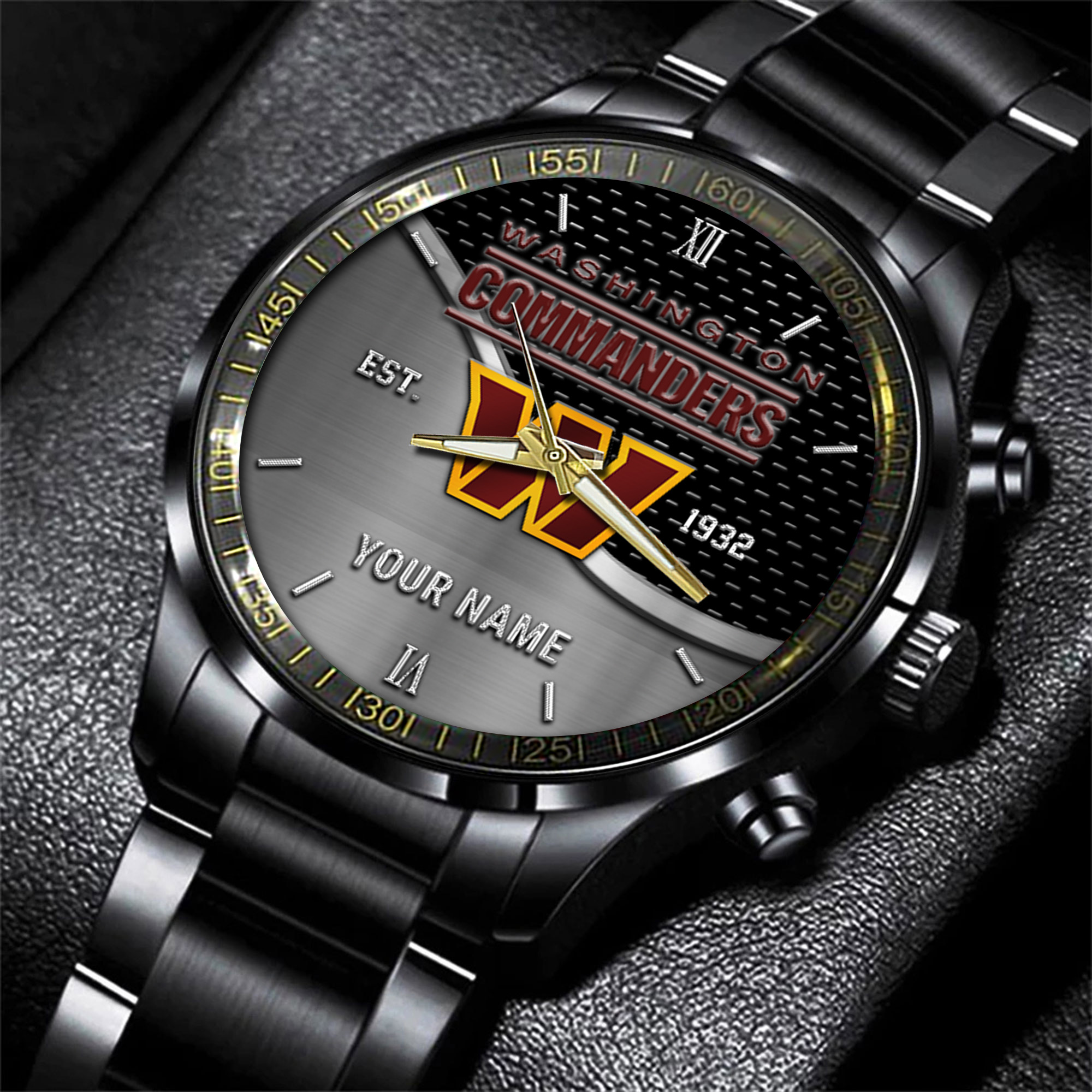 washington commanders nfl black fashion hand watch custom your name gift for fan asg6u