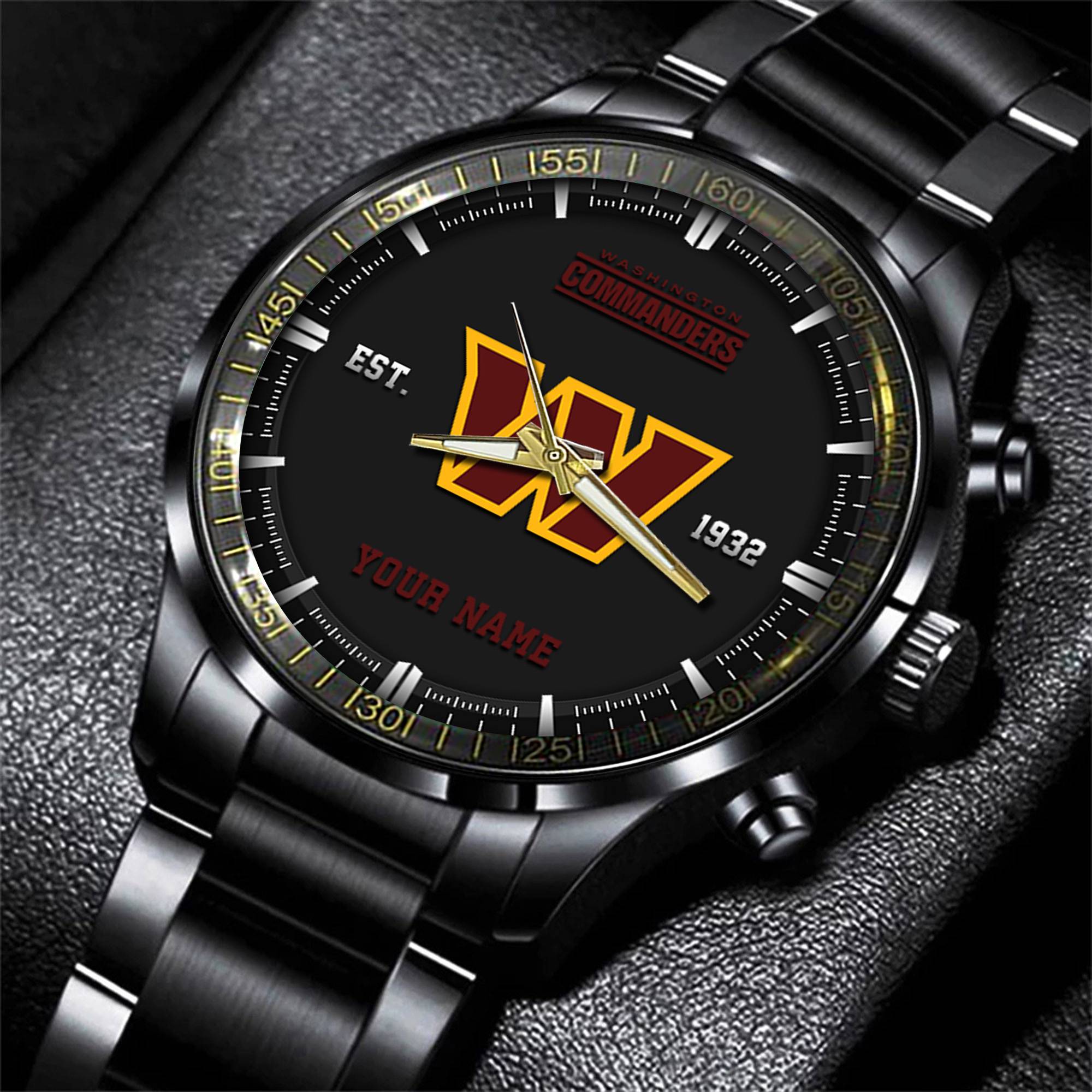 washington commanders nfl personalized black fashion watch gifts for fans 9gim9