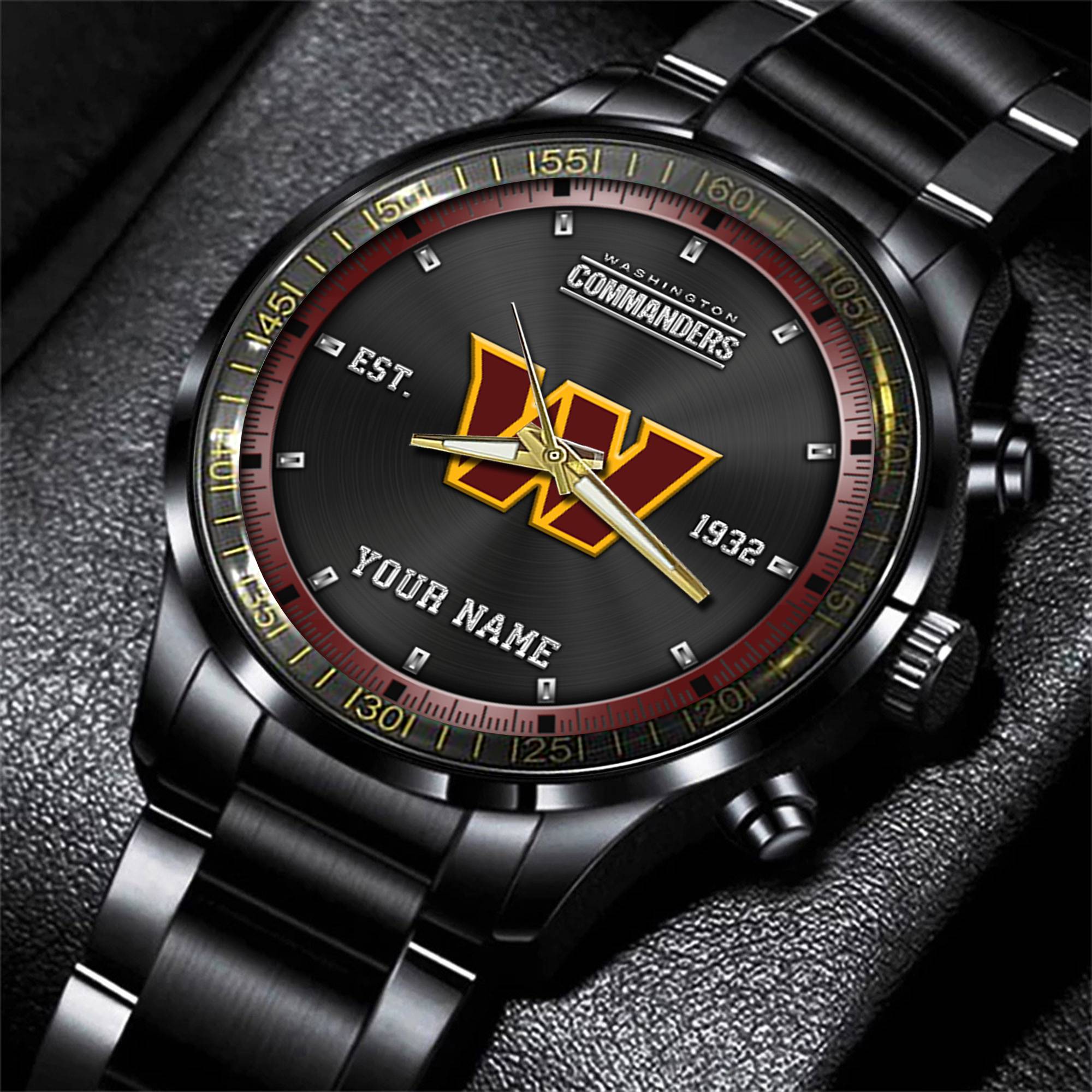 washington commanders nfl personalized black fashion watch gifts for fans unh2v