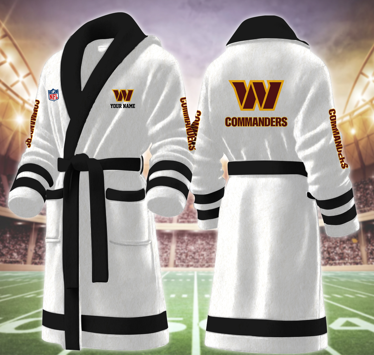 washington commanders nfl personalized fleece bathrobe aarck