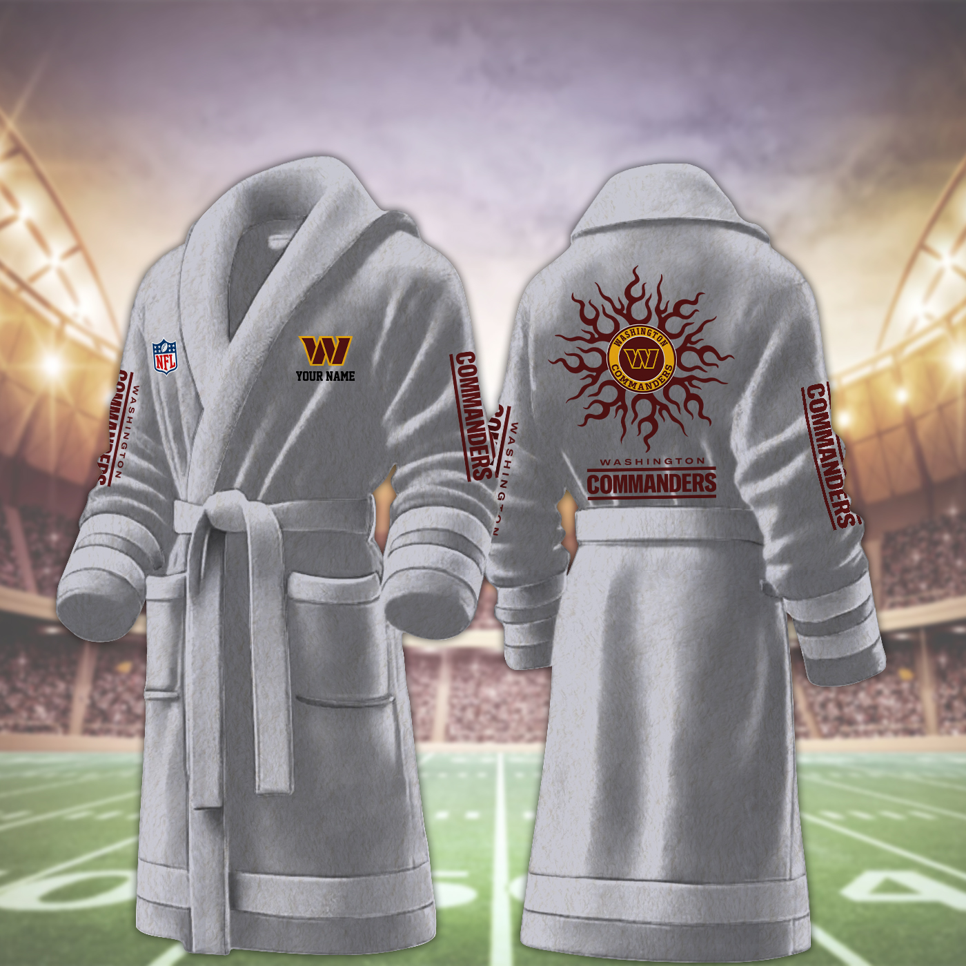 washington commanders nfl personalized fleece bathrobe b3cas