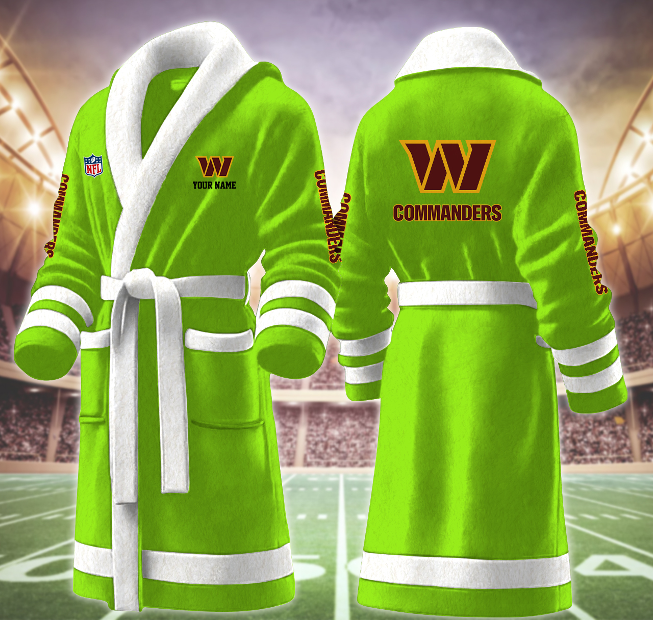 washington commanders nfl personalized fleece bathrobe budue