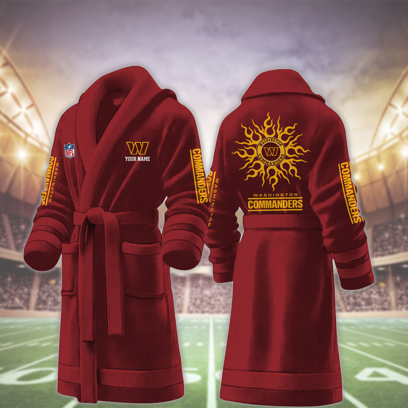 washington commanders nfl personalized fleece bathrobe dwcpp