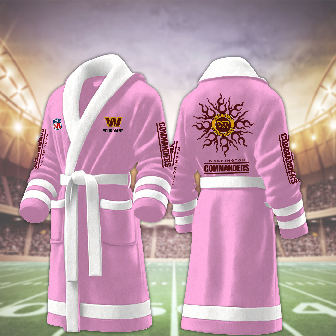 washington commanders nfl personalized fleece bathrobe gnvbw