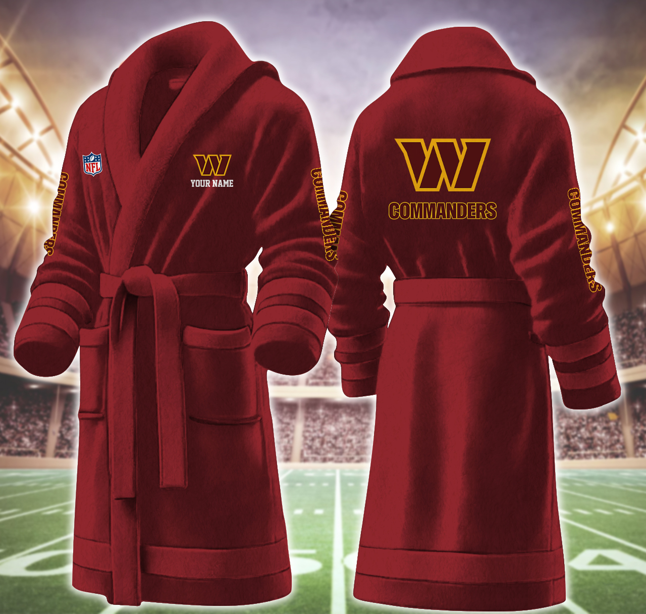 washington commanders nfl personalized fleece bathrobe ksqg2