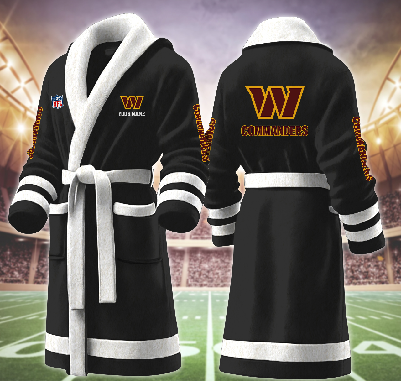 washington commanders nfl personalized fleece bathrobe qqatu