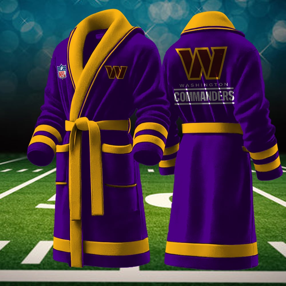 washington commanders nfl personalized fleece bathrobe wtozy