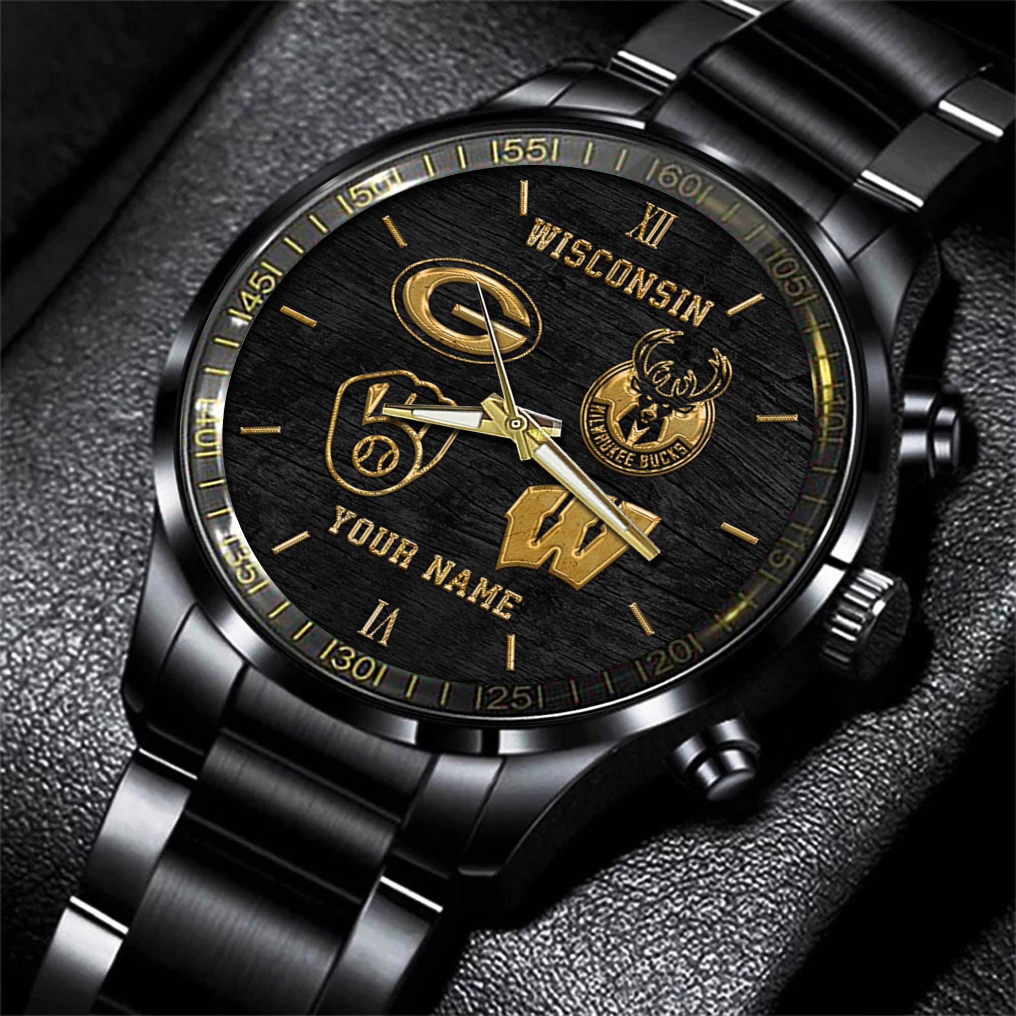 wisconsin badgers nfl personalized sport black watch gifts for fans 0fhon