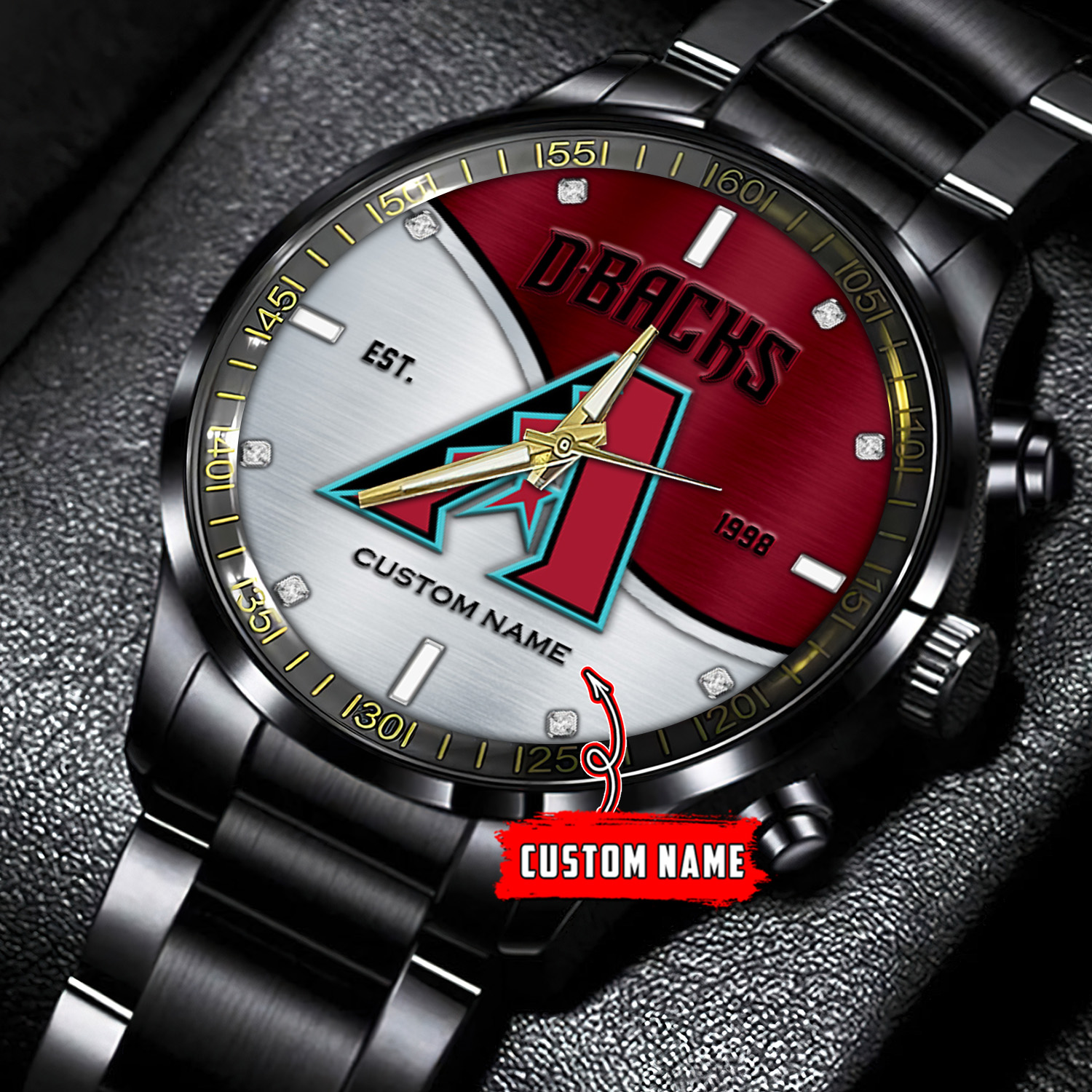 jwfancy arizona diamondbacks mlb personalized black stainless steel watch for fan rjbnj