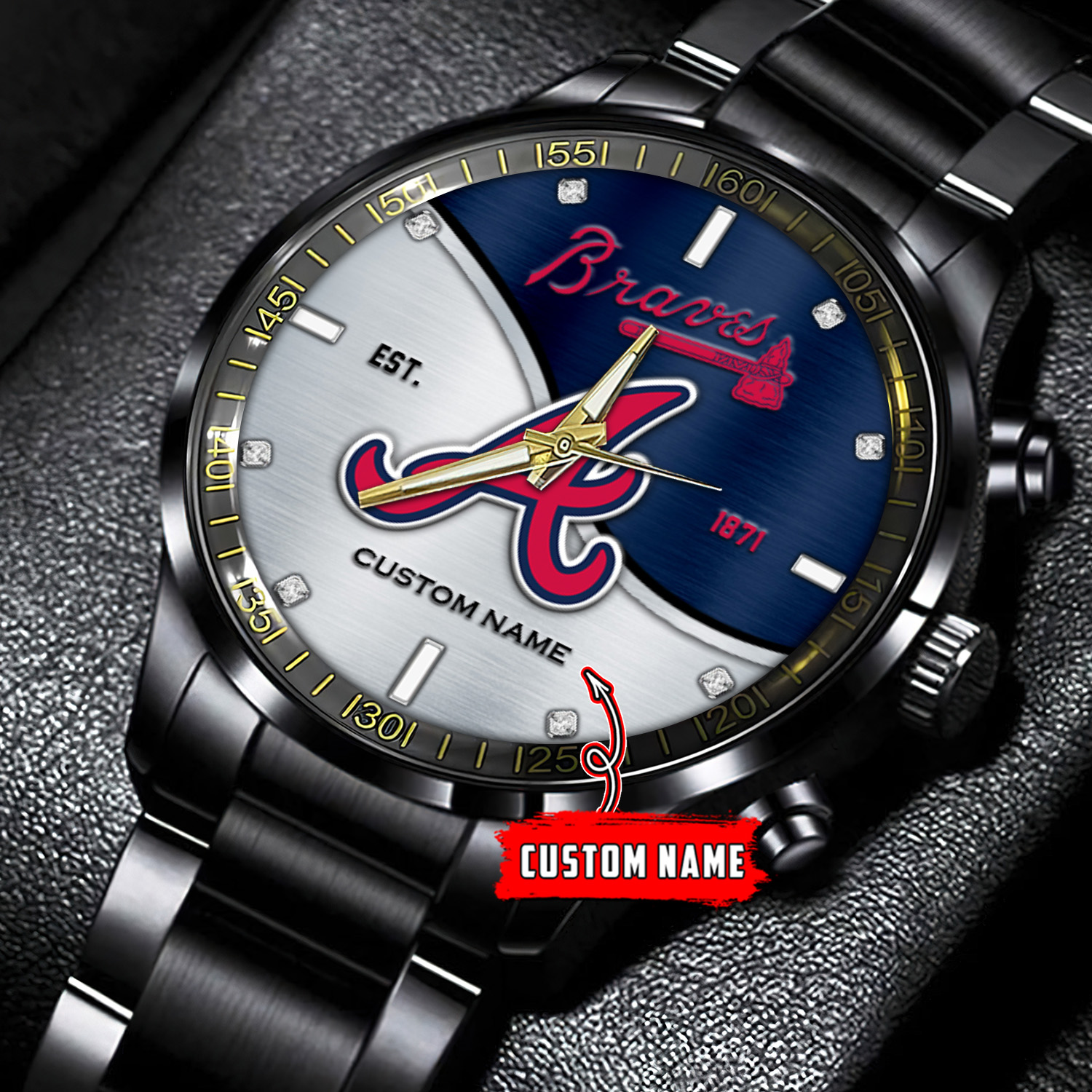 jwfancy atlanta braves mlb personalized black stainless steel watch for fan 4xf9v