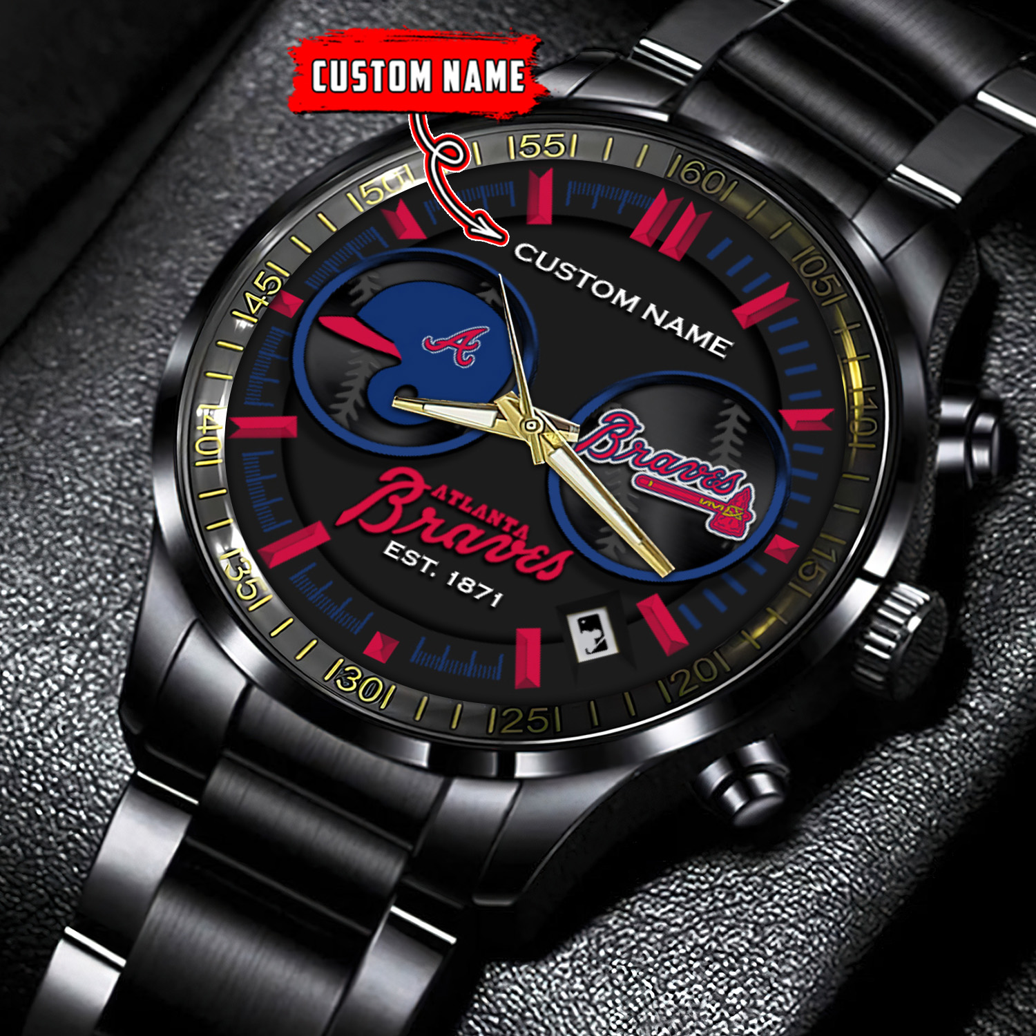 jwfancy atlanta braves mlb personalized black stainless steel watch for fan ds4y6