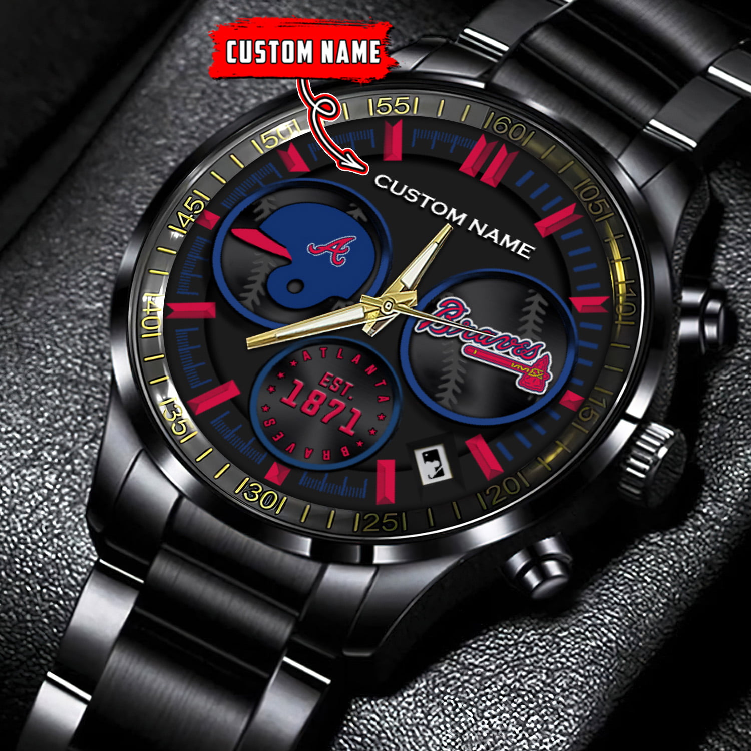 jwfancy atlanta braves mlb personalized black stainless steel watch for fan ncyln