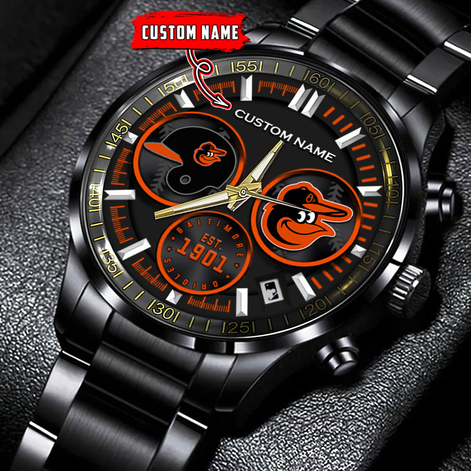 jwfancy baltimore orioles mlb personalized black stainless steel watch for fan ukyho