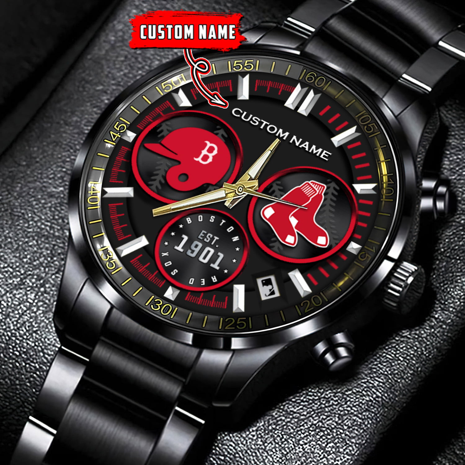 jwfancy boston red sox mlb personalized black stainless steel watch for fan aox6h