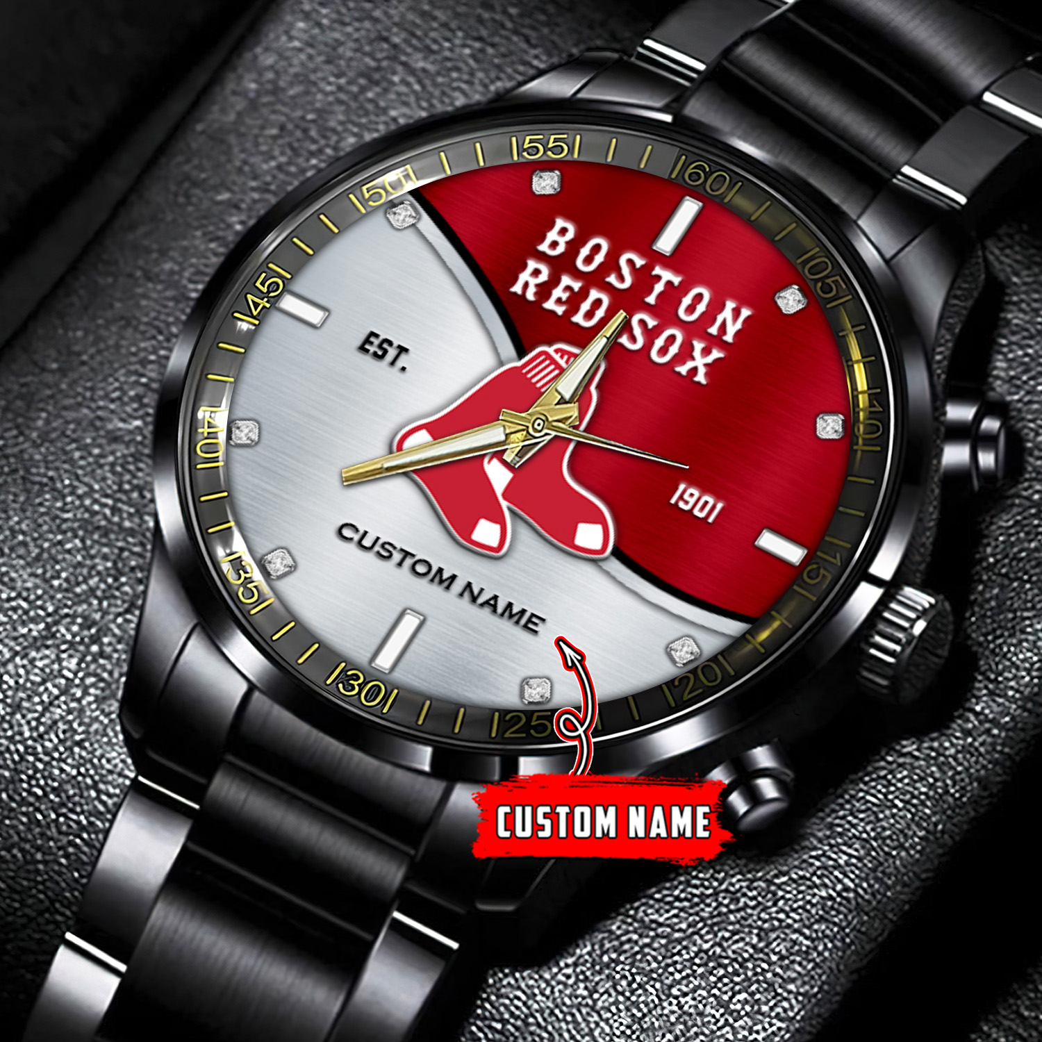 jwfancy boston red sox mlb personalized black stainless steel watch for fan ls2ii