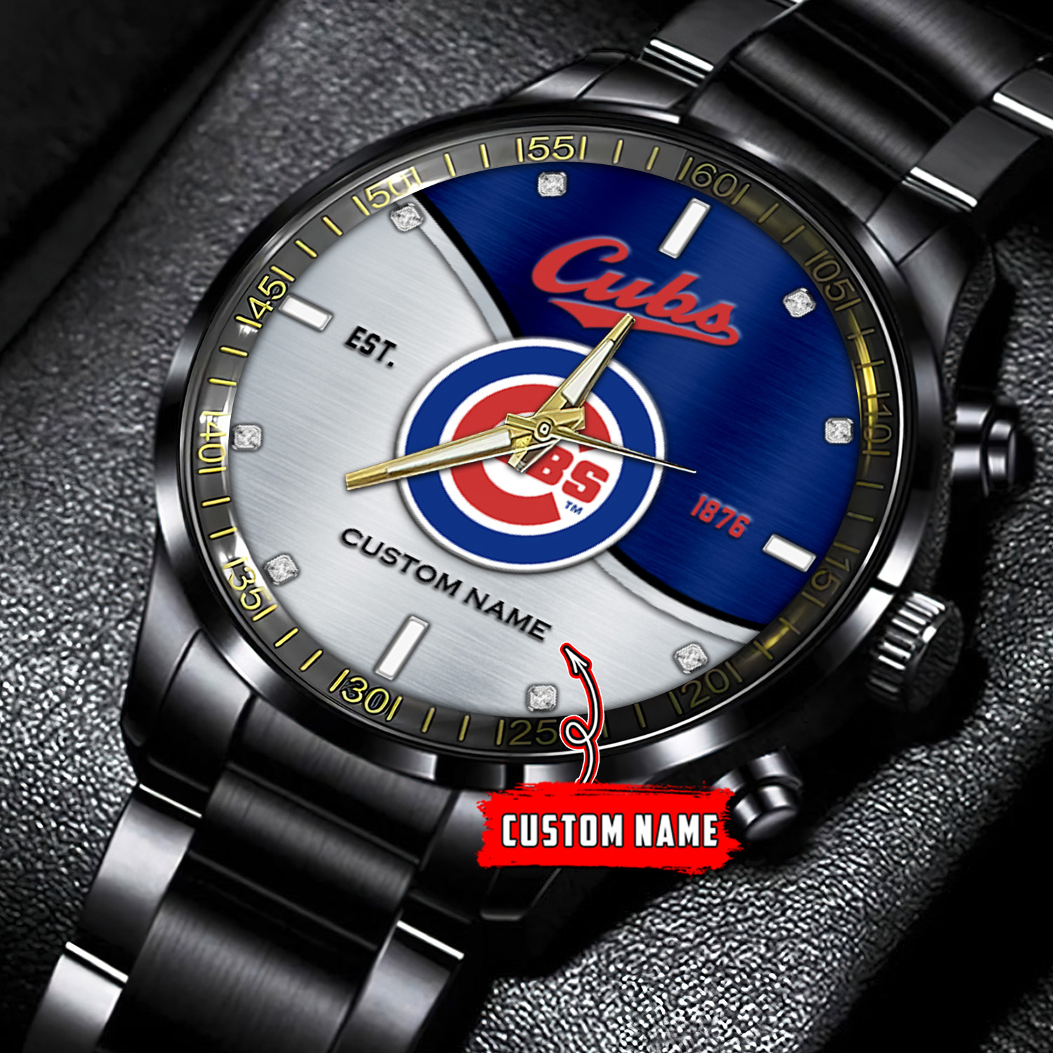 jwfancy chicago cubs mlb personalized black stainless steel watch for fan 6hkhl