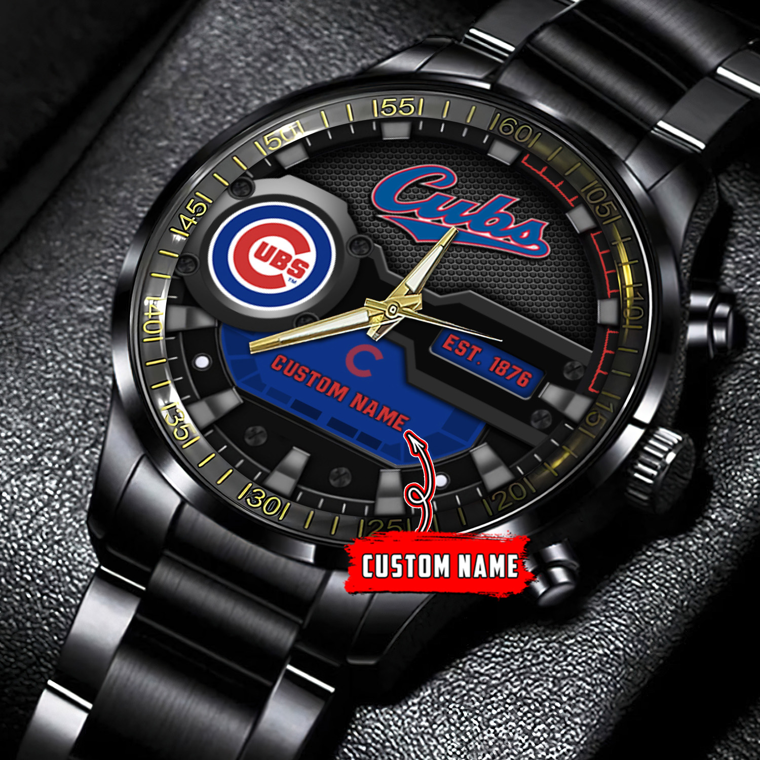 jwfancy chicago cubs mlb personalized black stainless steel watch for fan cmvyr