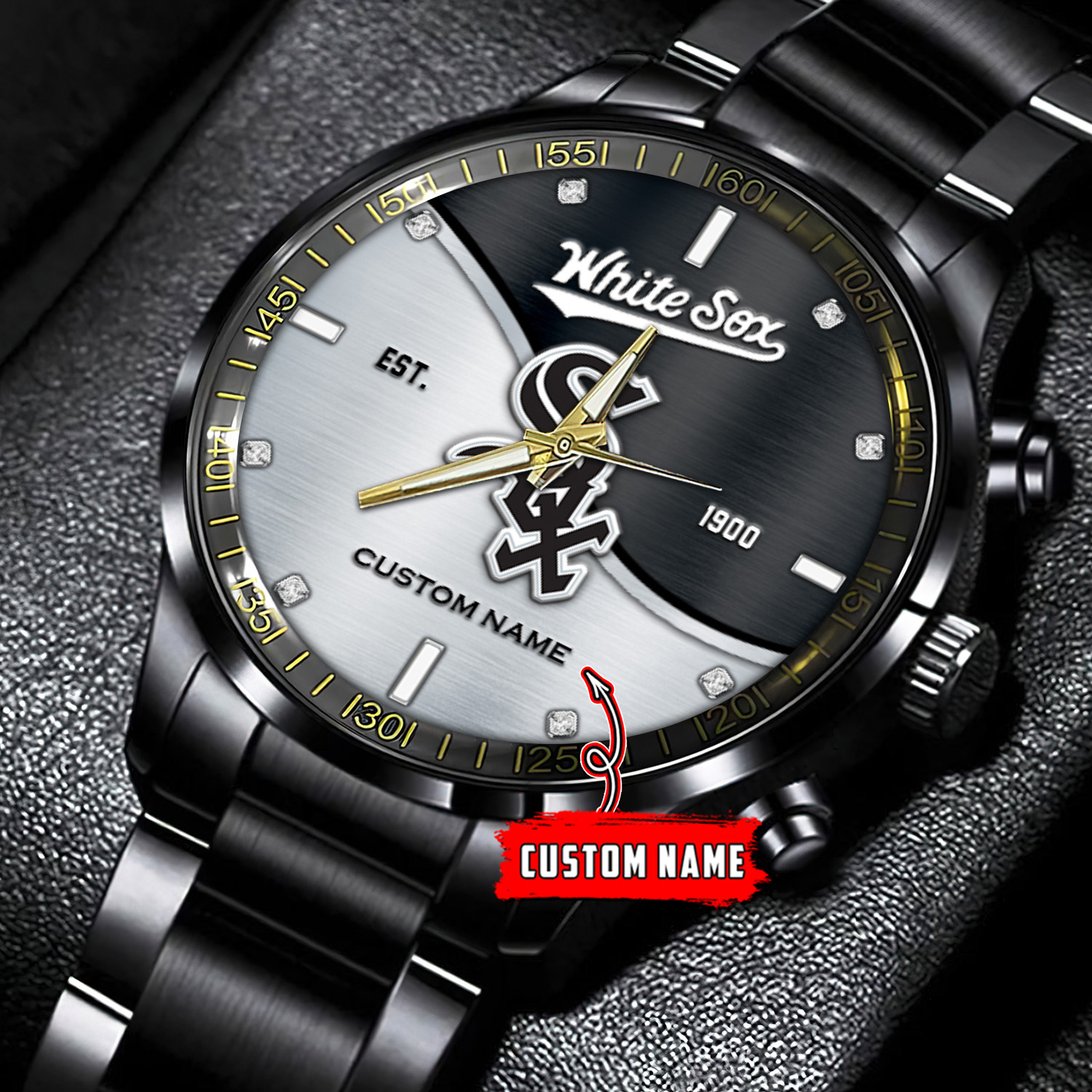 jwfancy chicago white sox mlb personalized black stainless steel watch for fan exe6g