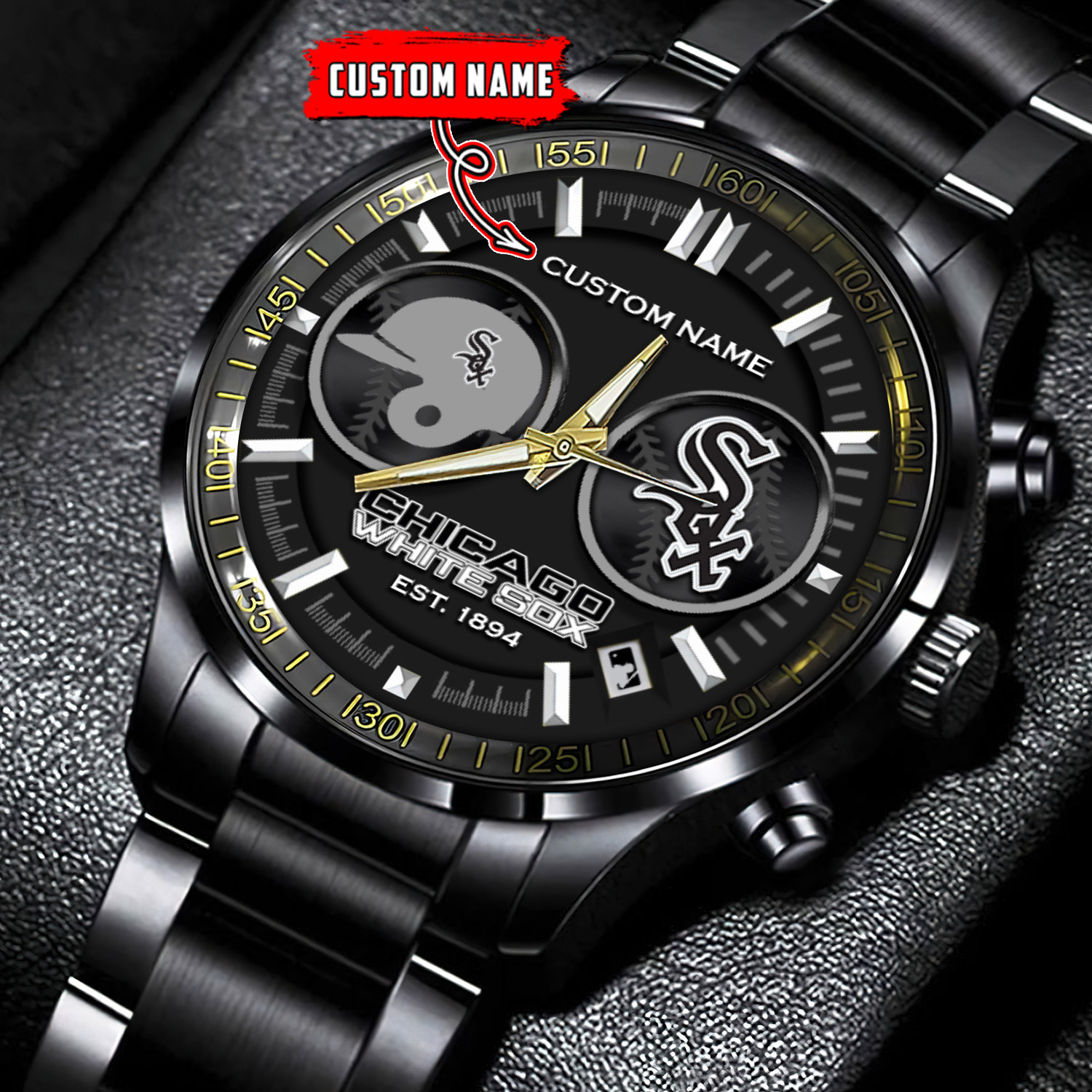 jwfancy chicago white sox mlb personalized black stainless steel watch for fan mwesl