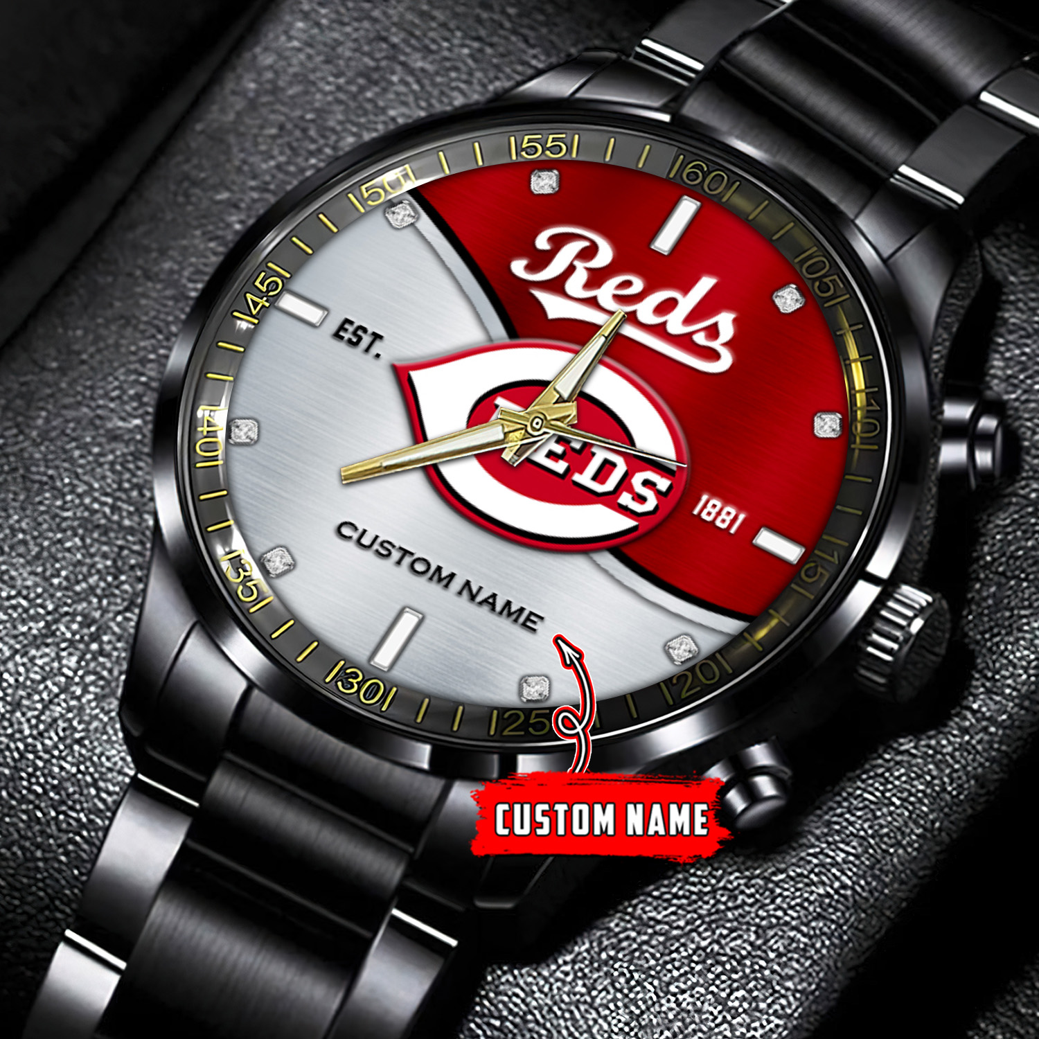 jwfancy cincinnati reds mlb personalized black stainless steel watch for fan dcyam