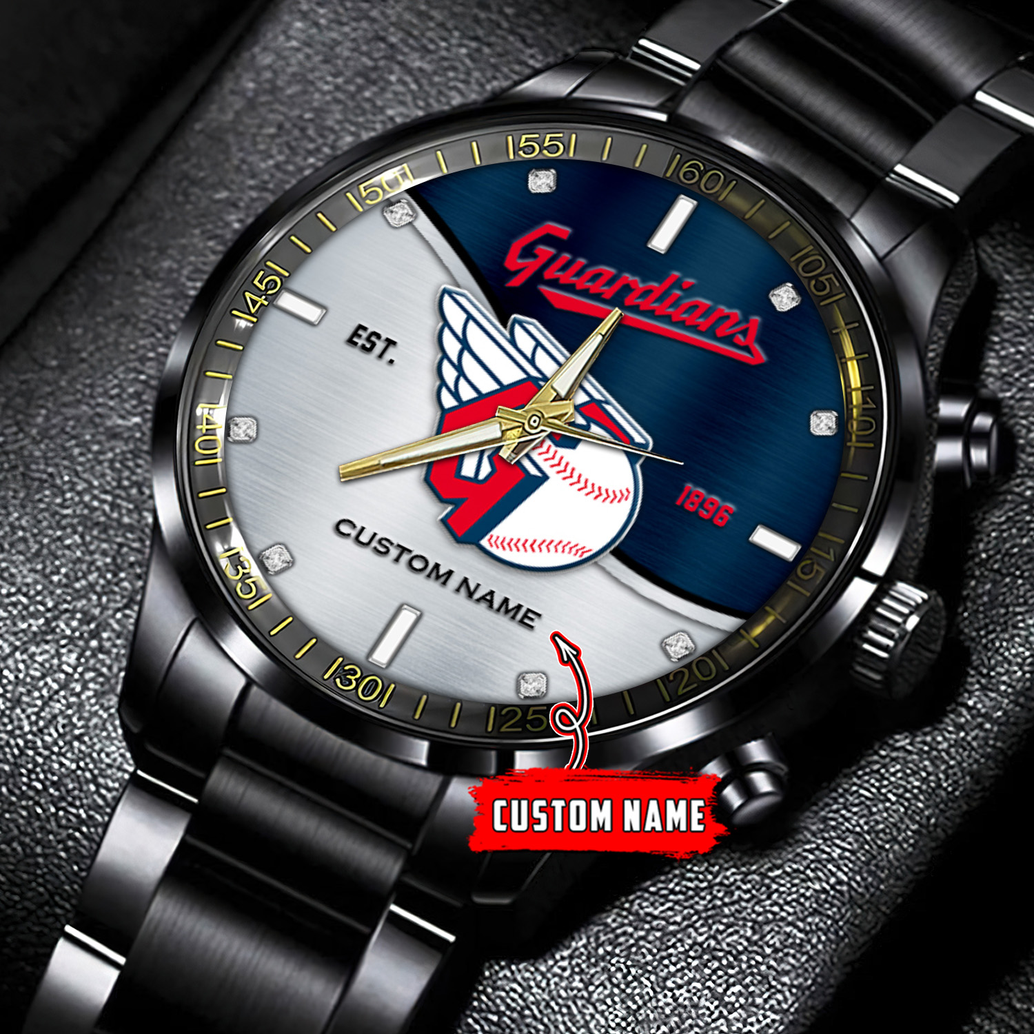 jwfancy cleveland guardians mlb personalized black stainless steel watch for fan ldtjv