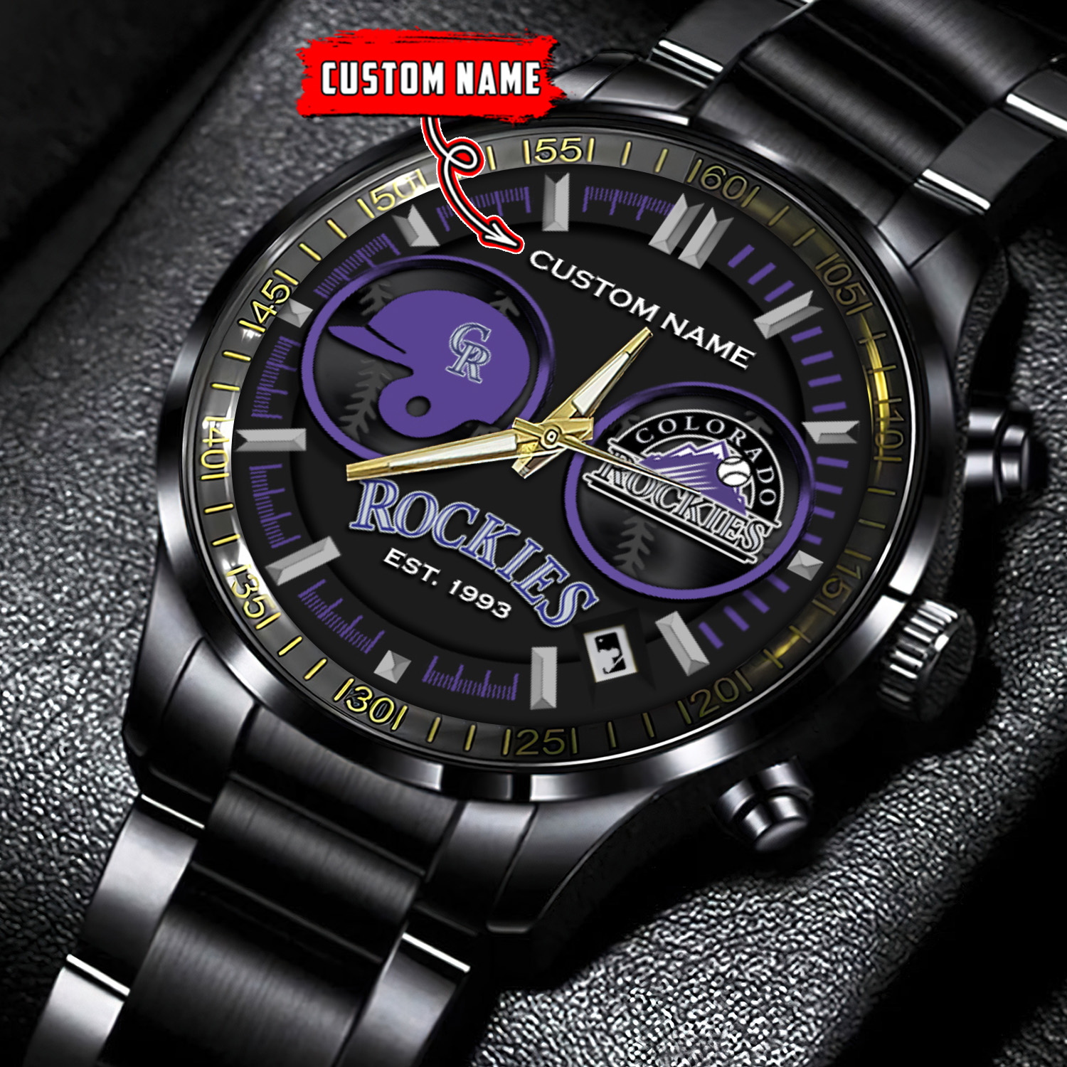 jwfancy colorado rockies mlb personalized black stainless steel watch for fan h8q1p