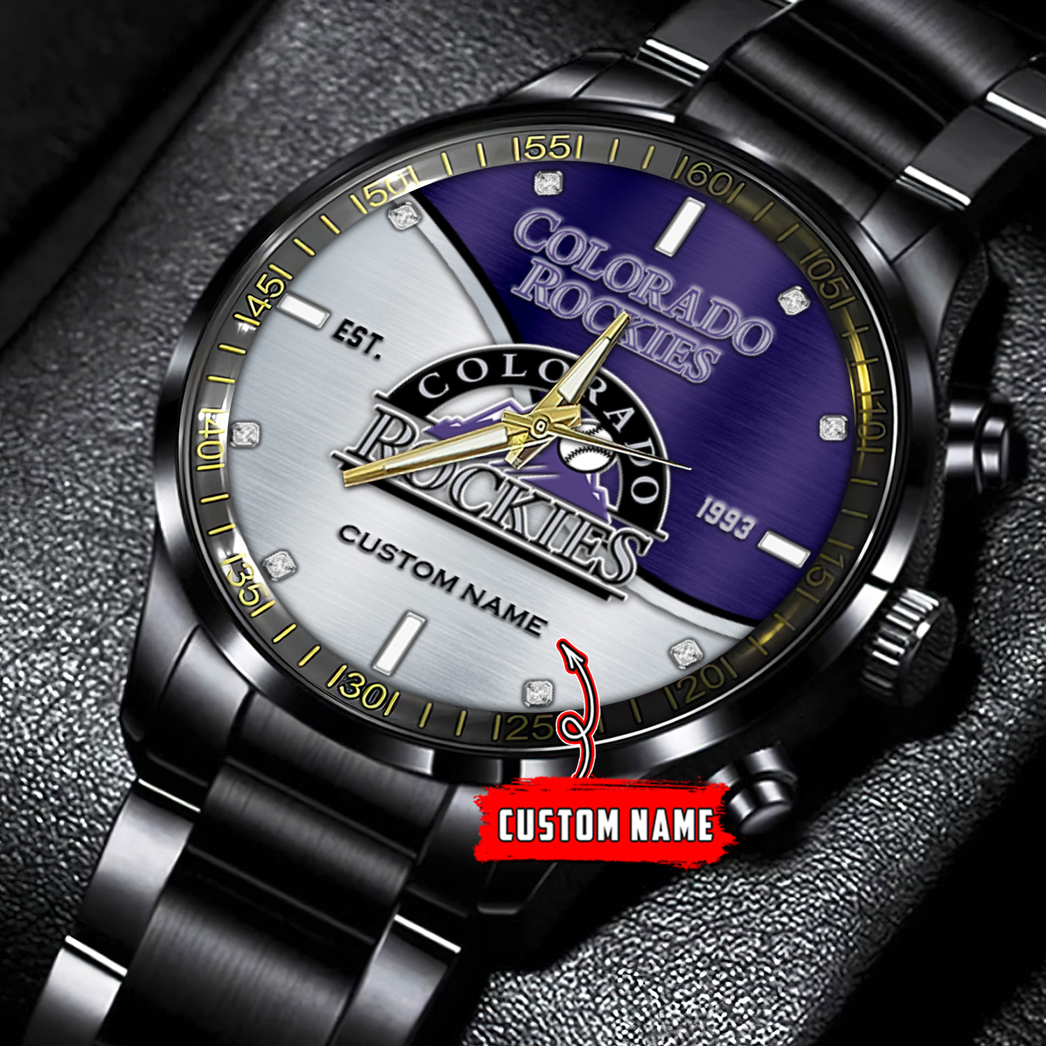 jwfancy colorado rockies mlb personalized black stainless steel watch for fan r7l0a