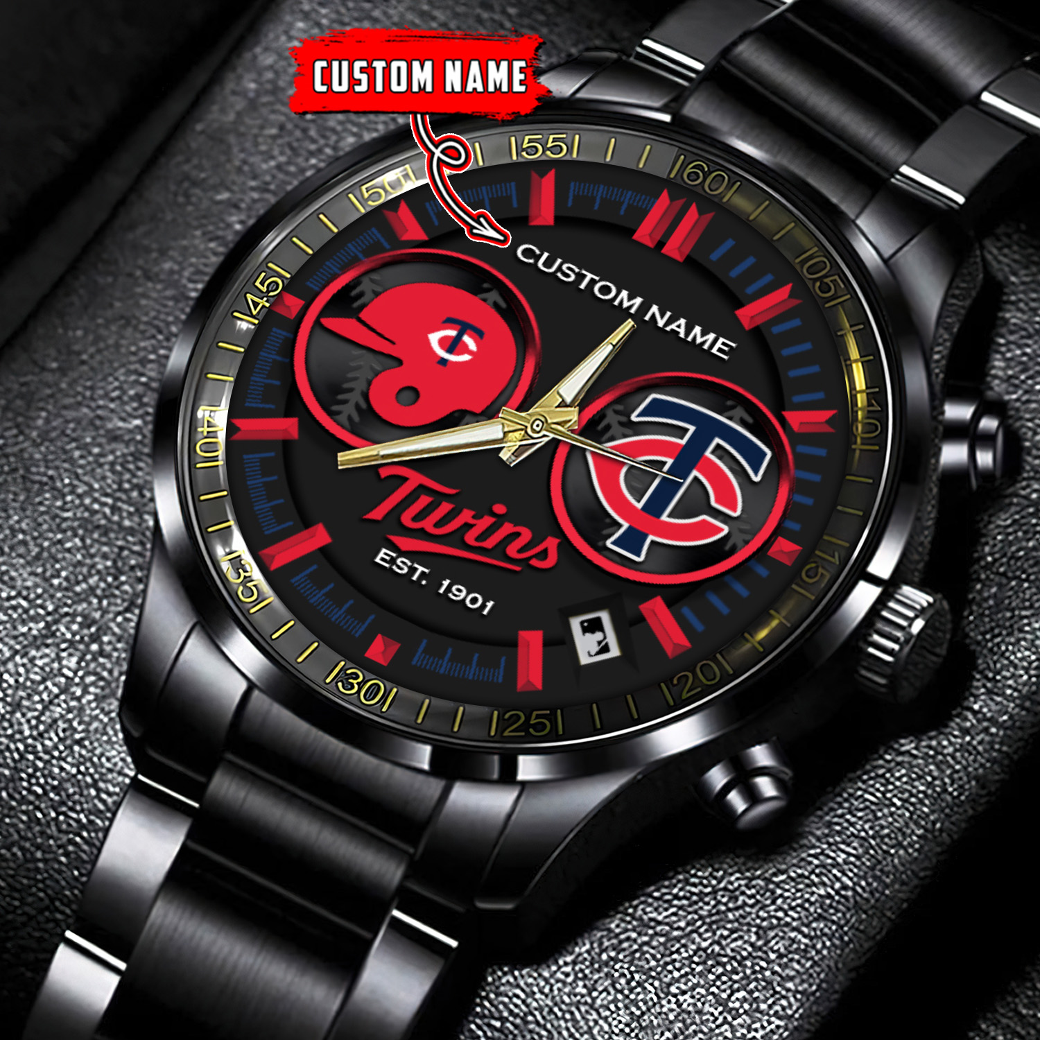 jwfancy minnesota twins mlb personalized black stainless steel watch for fan vvu1d