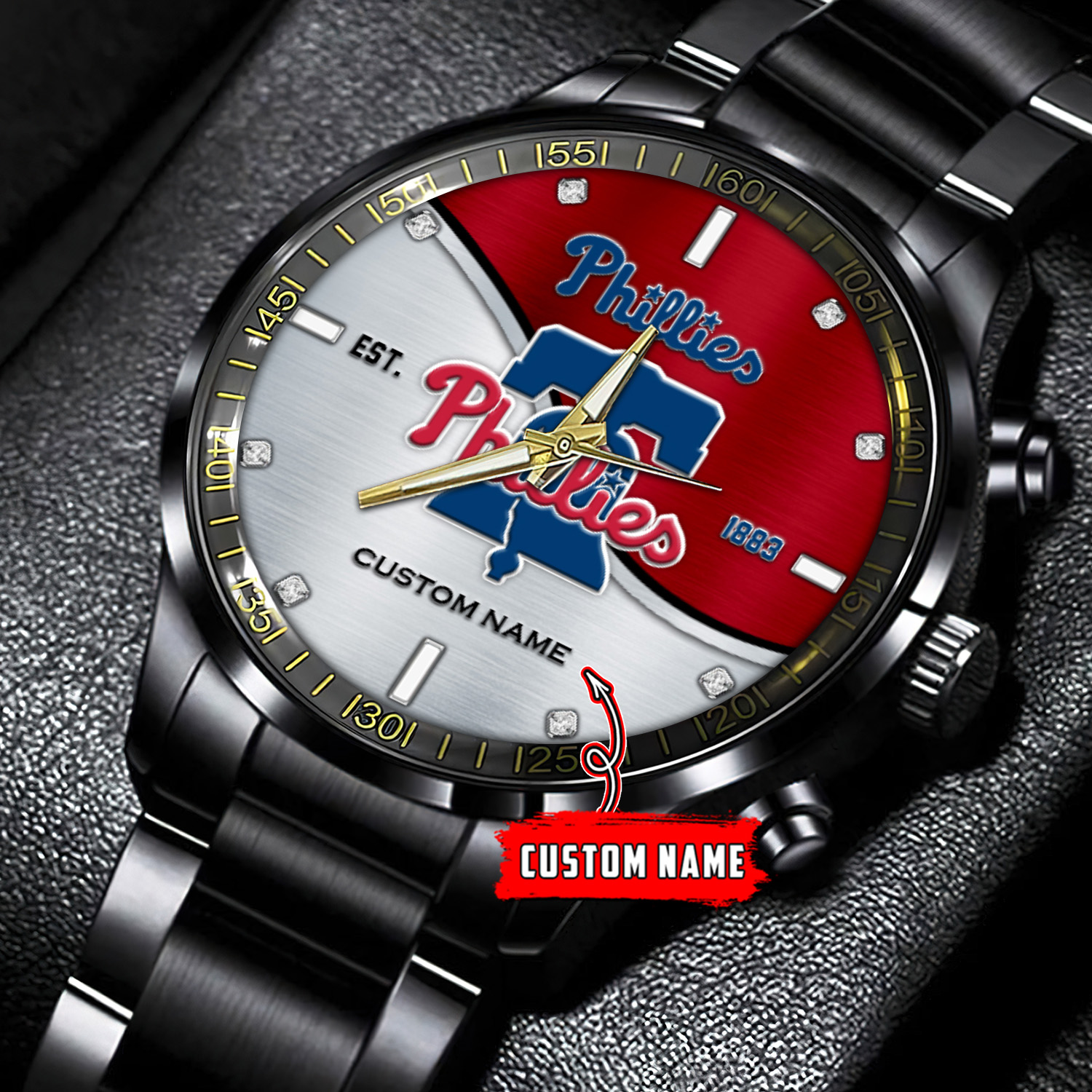 jwfancy philadelphia phillies mlb personalized black stainless steel watch for fan 3fjb4