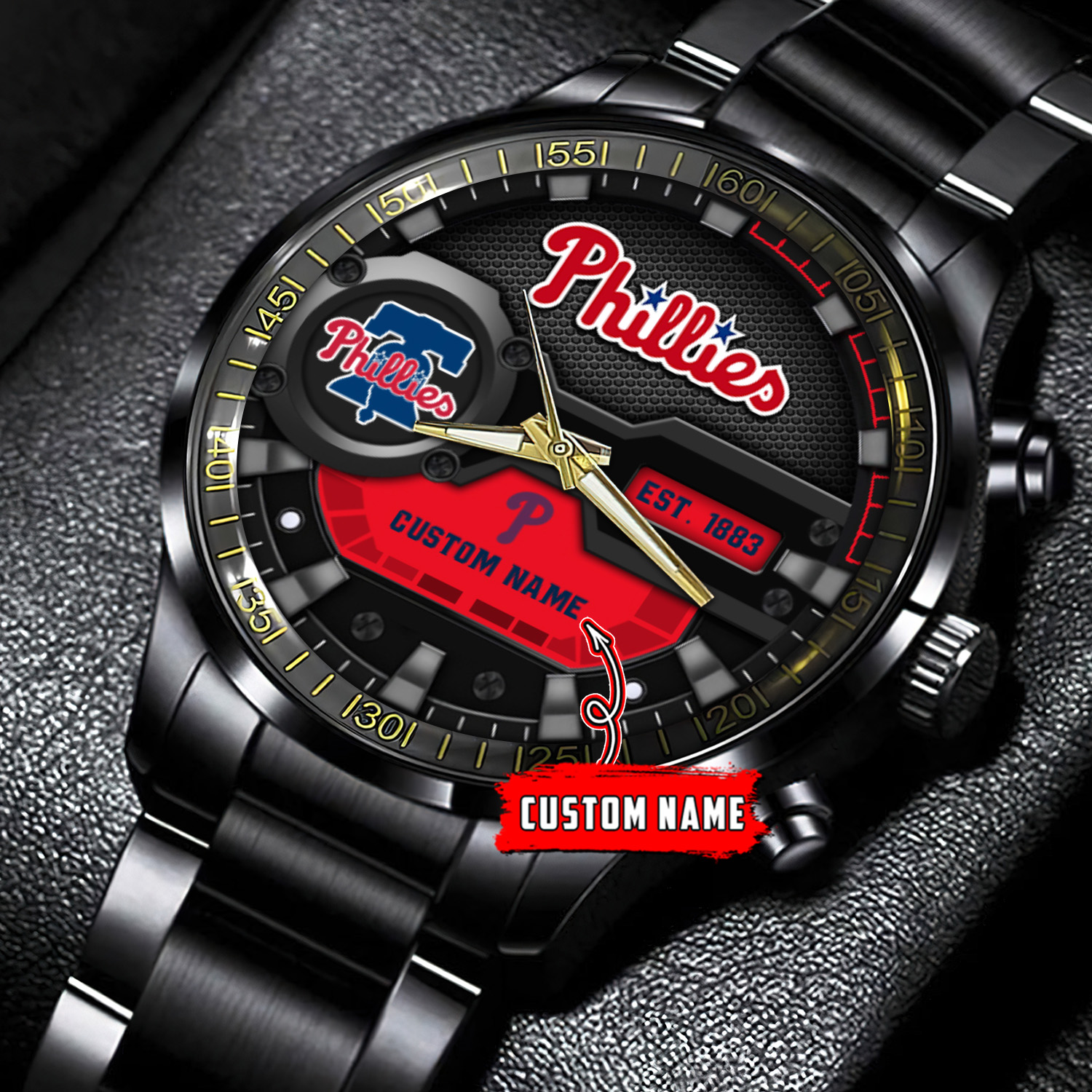 jwfancy philadelphia phillies mlb personalized black stainless steel watch for fan gjvbx