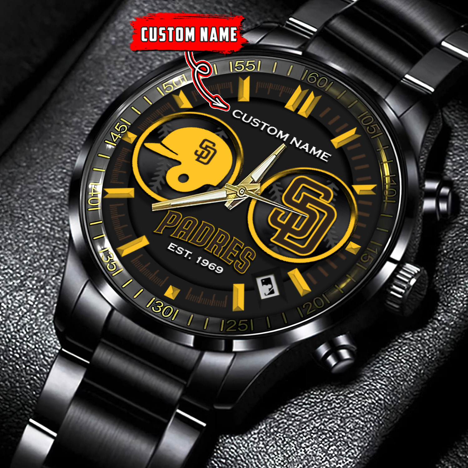 jwfancy san diego padres mlb personalized black stainless steel watch for fan cqt2v