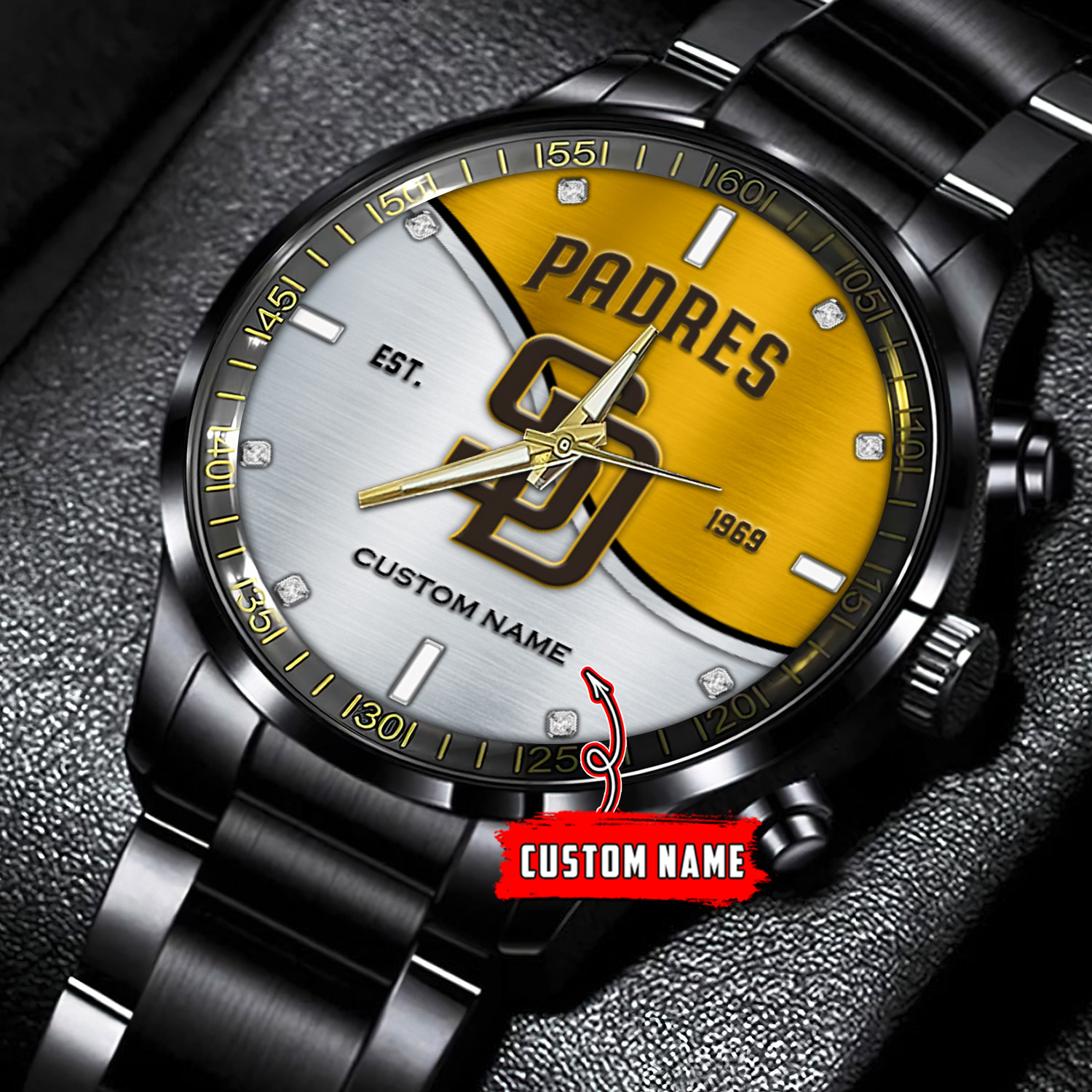 jwfancy san diego padres mlb personalized black stainless steel watch for fan zchco