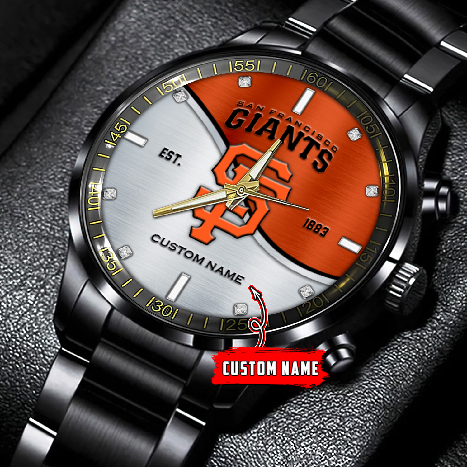 jwfancy san francisco giants mlb personalized black stainless steel watch for fan trkbm