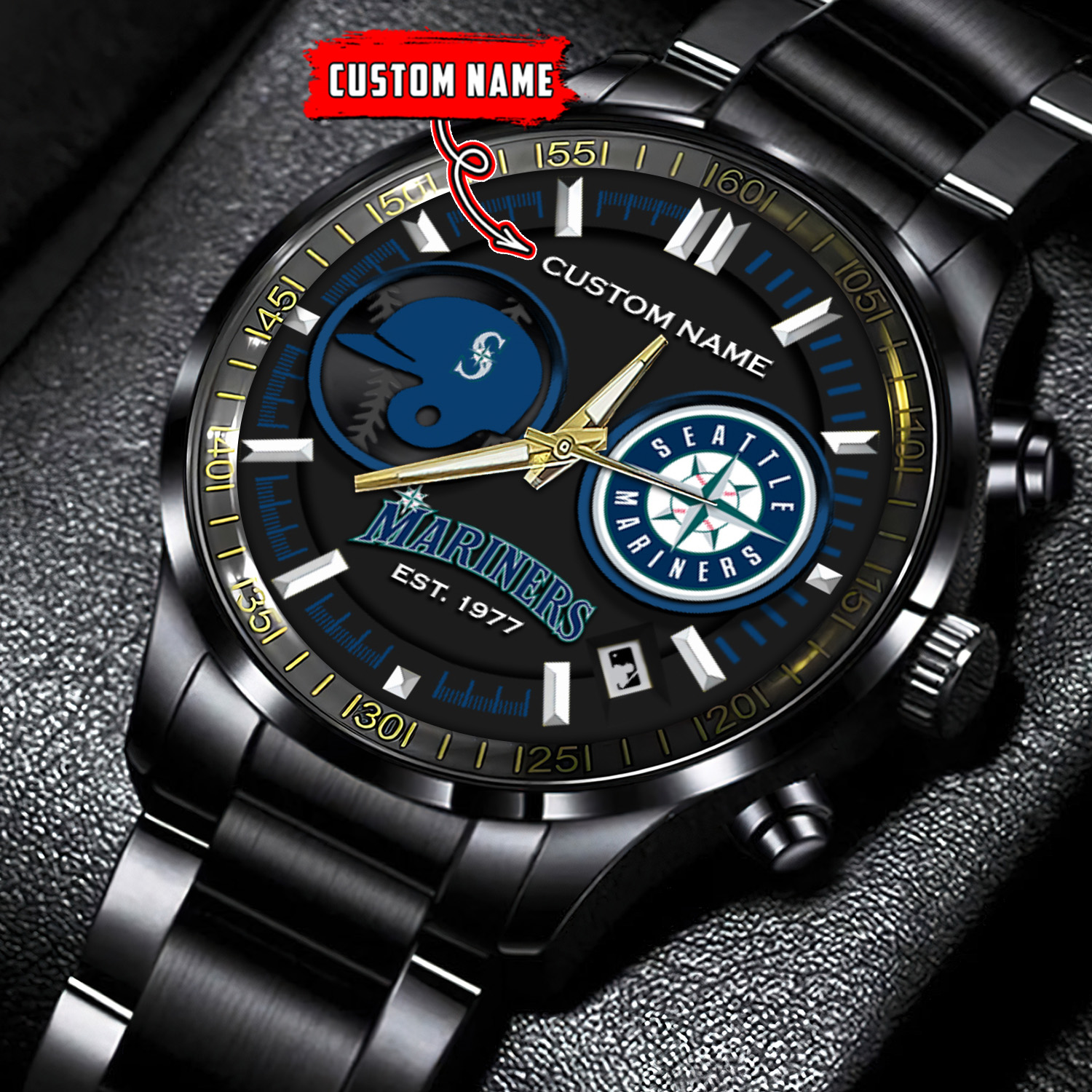 jwfancy seattle mariners mlb personalized black stainless steel watch for fan 9an1z