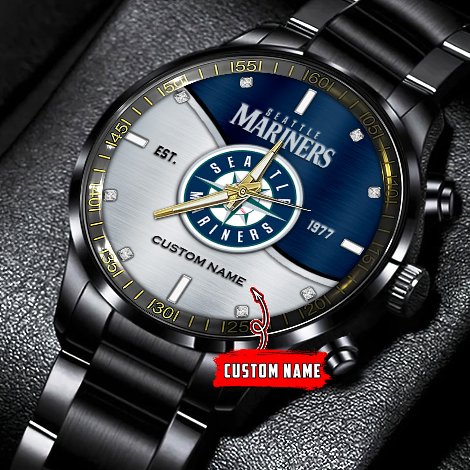 jwfancy seattle mariners mlb personalized black stainless steel watch for fan m8msu