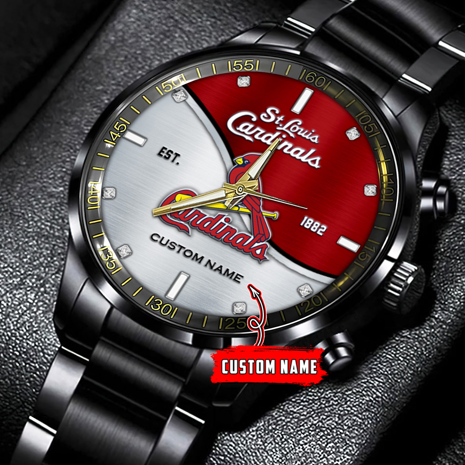 jwfancy st louis cardinals mlb personalized black stainless steel watch for fan a0jwe