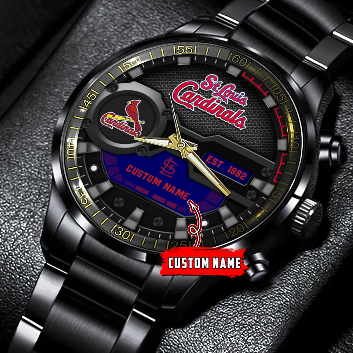 jwfancy st louis cardinals mlb personalized black stainless steel watch for fan dtwib