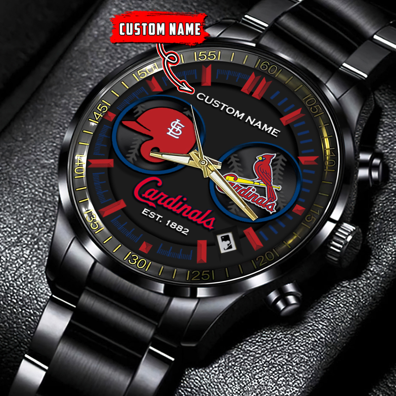 jwfancy st louis cardinals mlb personalized black stainless steel watch for fan xiim6