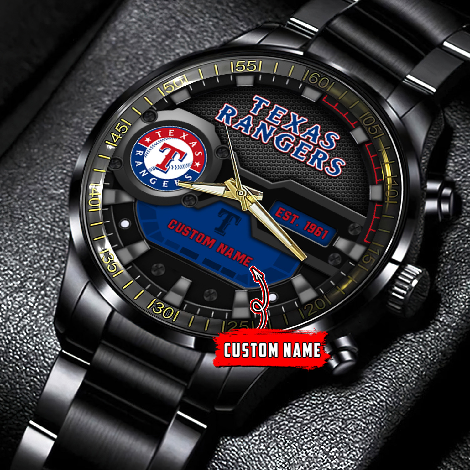 jwfancy texas rangers mlb personalized black stainless steel watch for fan c4apv